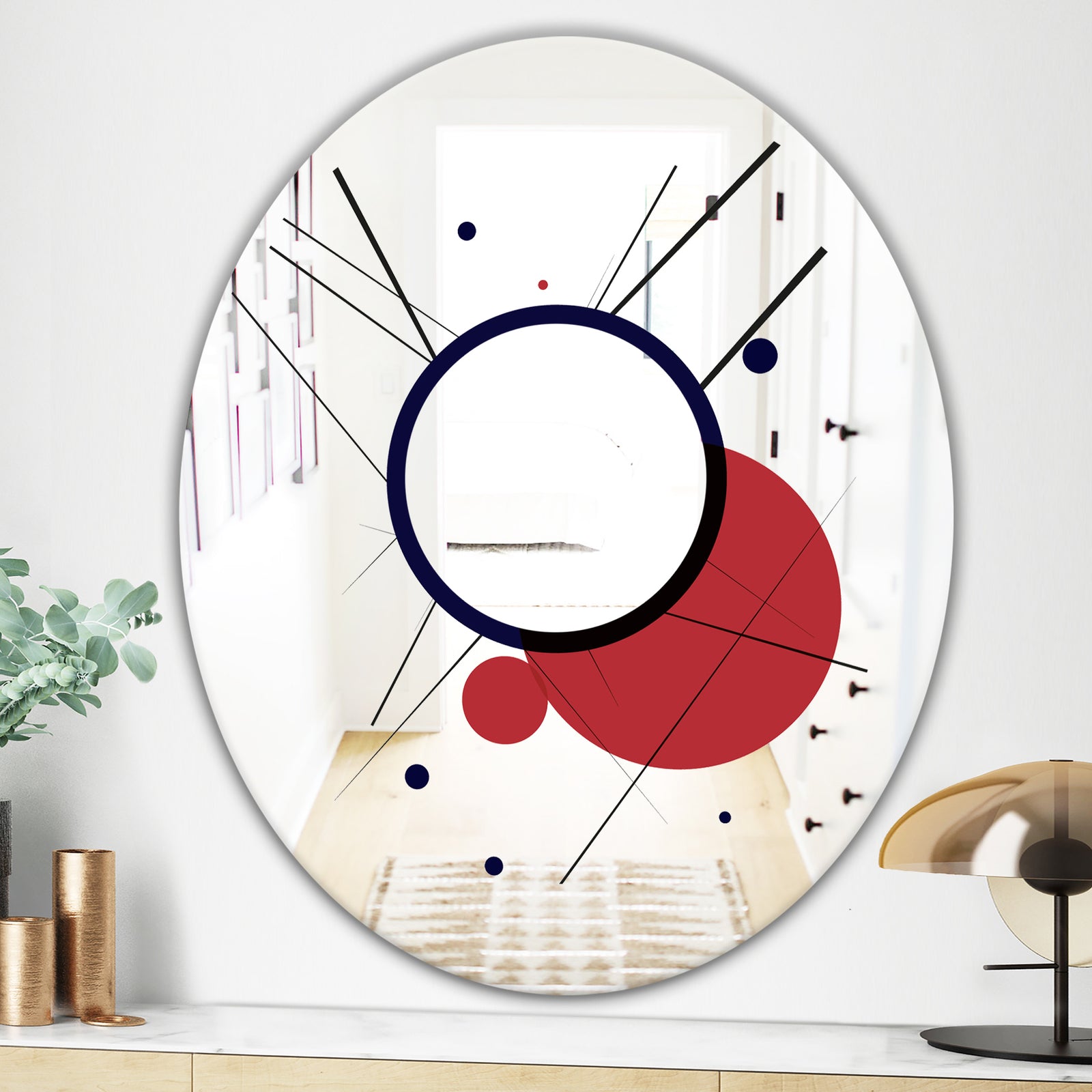 Circular Web 2 - Mid-Century Modern Mirror - Oval or Round Wall Mirror