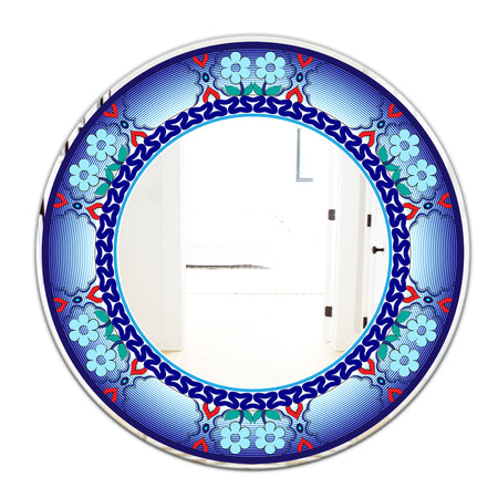 Royal Blue Flowers and Zigzags - Mid-Century Mirror - Oval or Round Wall Mirror