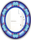 Royal Blue Flowers and Zigzags - Mid-Century Mirror - Oval or Round Wall Mirror