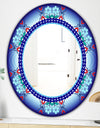 Royal Blue Flowers and Zigzags - Mid-Century Mirror - Oval or Round Wall Mirror