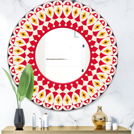Repeat Red and Yellow Pattern - Mid-Century Mirror - Oval or Round Wall Mirror