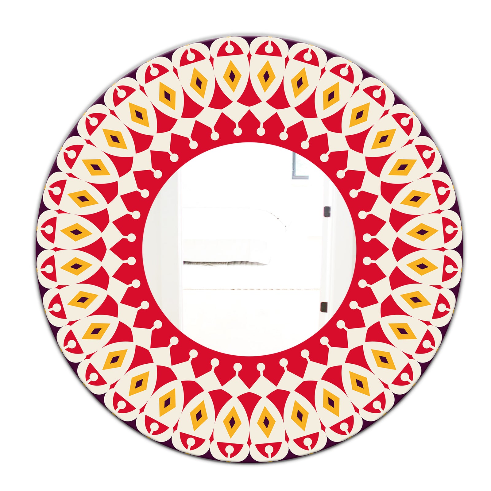 Repeat Red and Yellow Pattern - Mid-Century Mirror - Oval or Round Wall Mirror