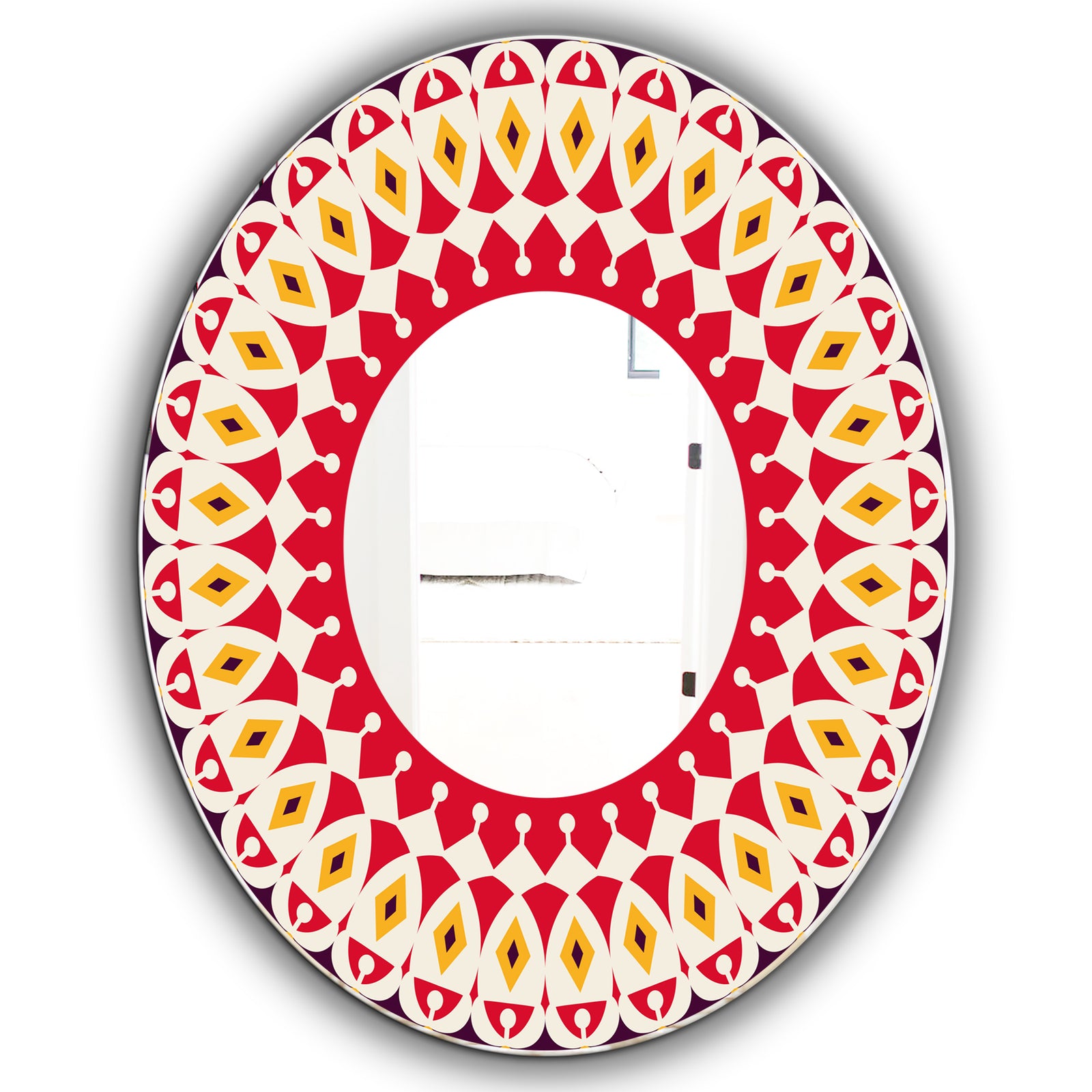 Repeat Red and Yellow Pattern - Mid-Century Mirror - Oval or Round Wall Mirror