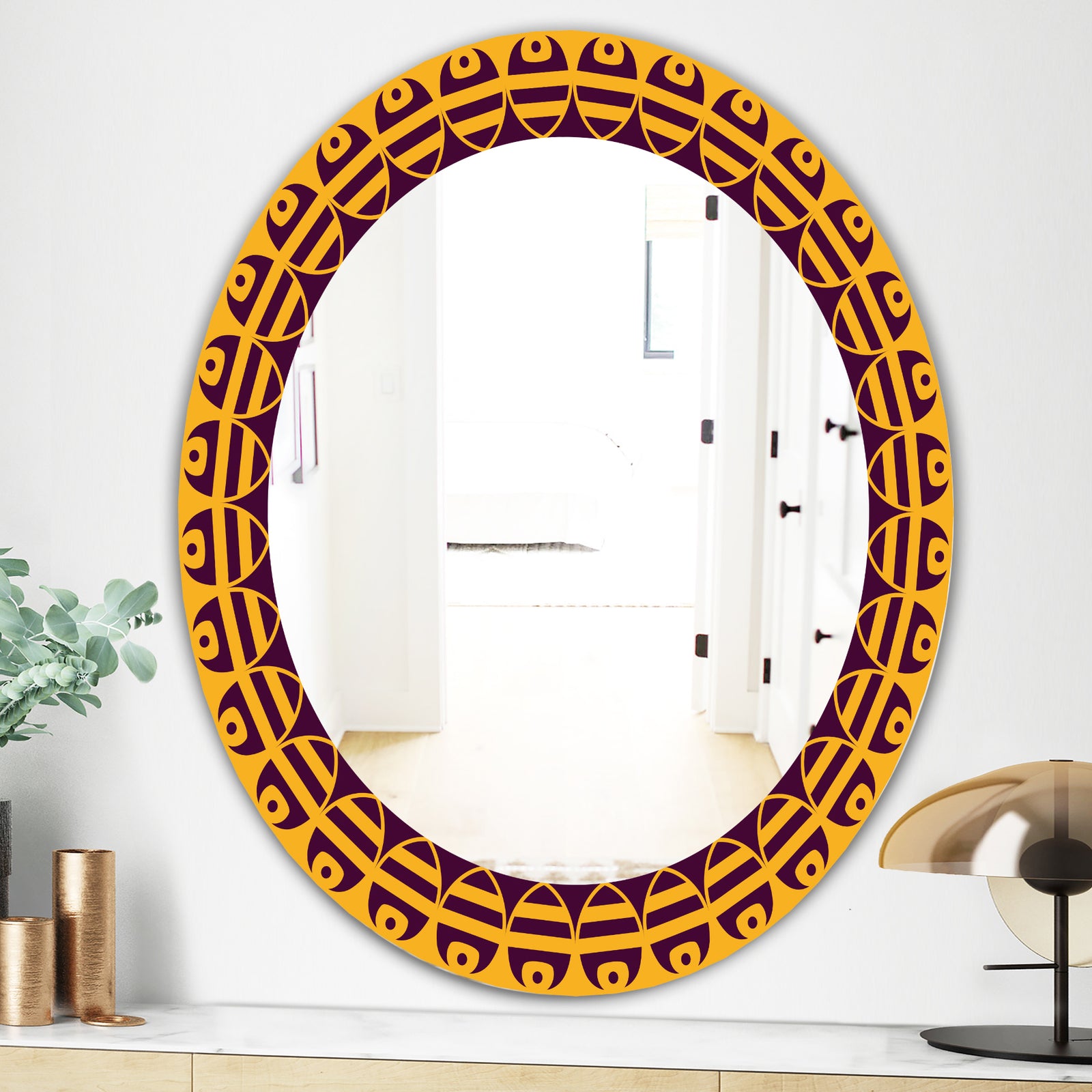 Brown and Yellow Pattern - Mid-Century Mirror - Oval or Round Wall Mirror