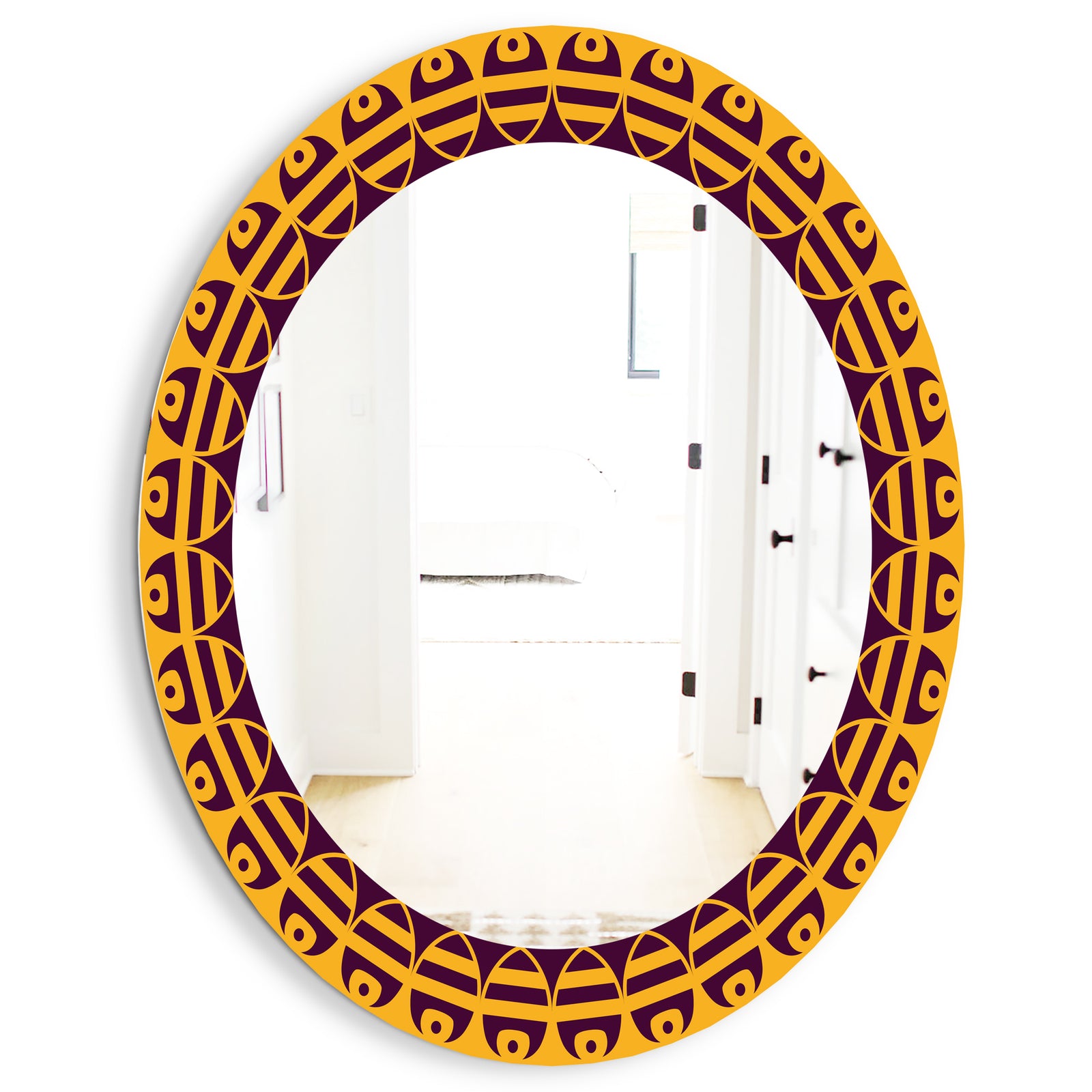 Brown and Yellow Pattern - Mid-Century Mirror - Oval or Round Wall Mirror