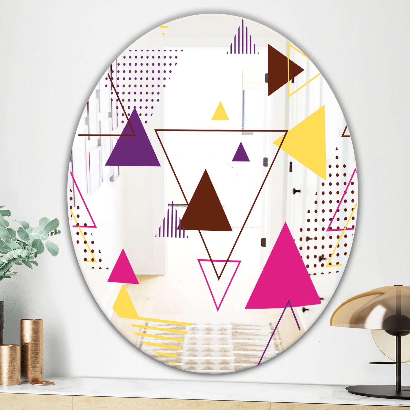 Triangular Spacy Spheres 2 - Mid-Century Mirror - Oval or Round Wall Mirror