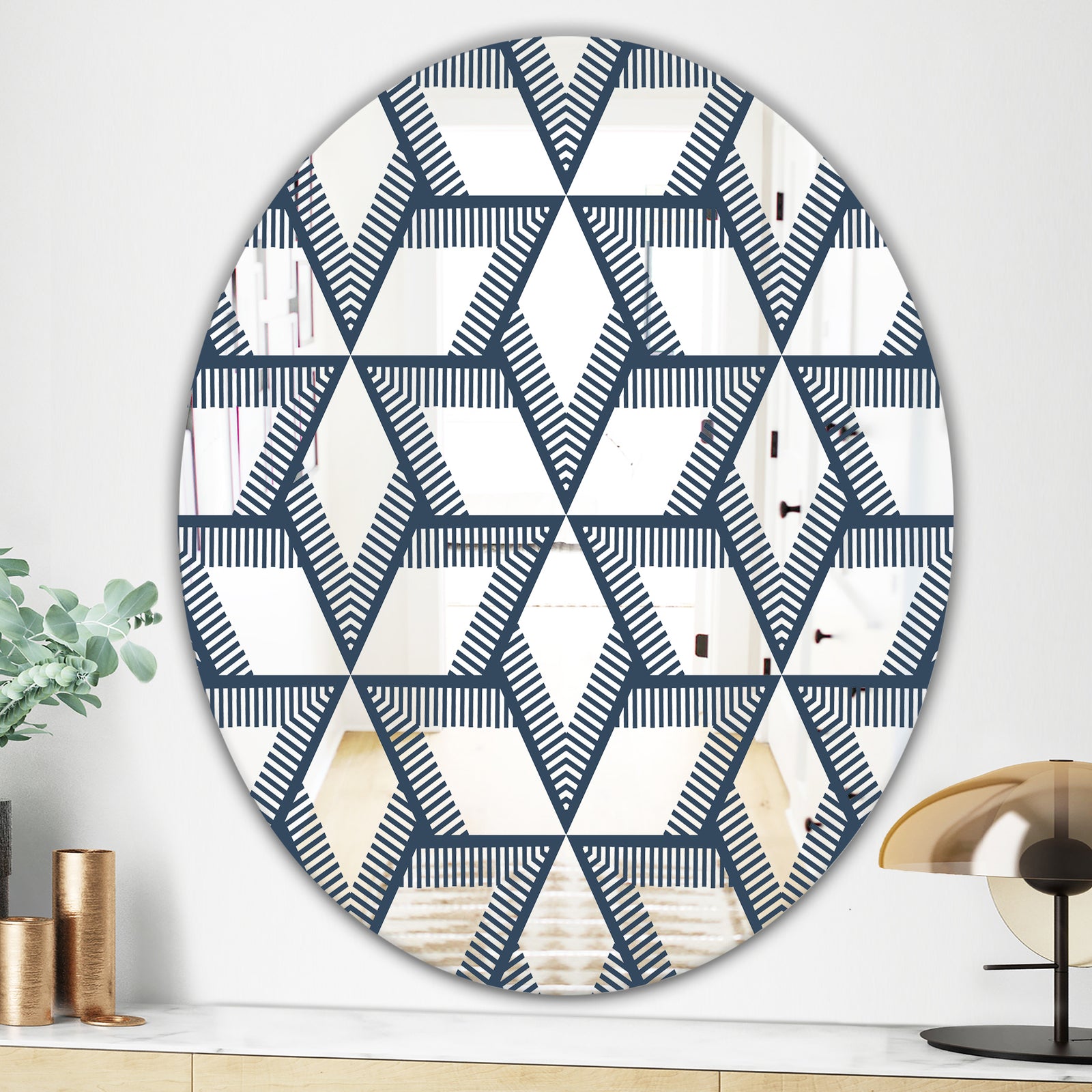 Rhombus Pattern - Mid-Century Mirror - Oval or Round Wall Mirror