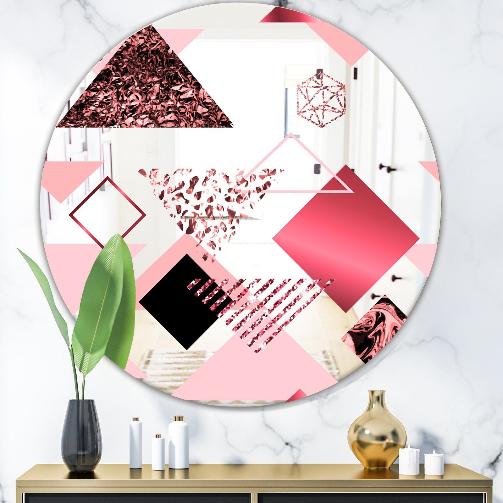Triangular Spacy Spheres 3 - Mid-Century Mirror - Oval or Round Decorative Mirror