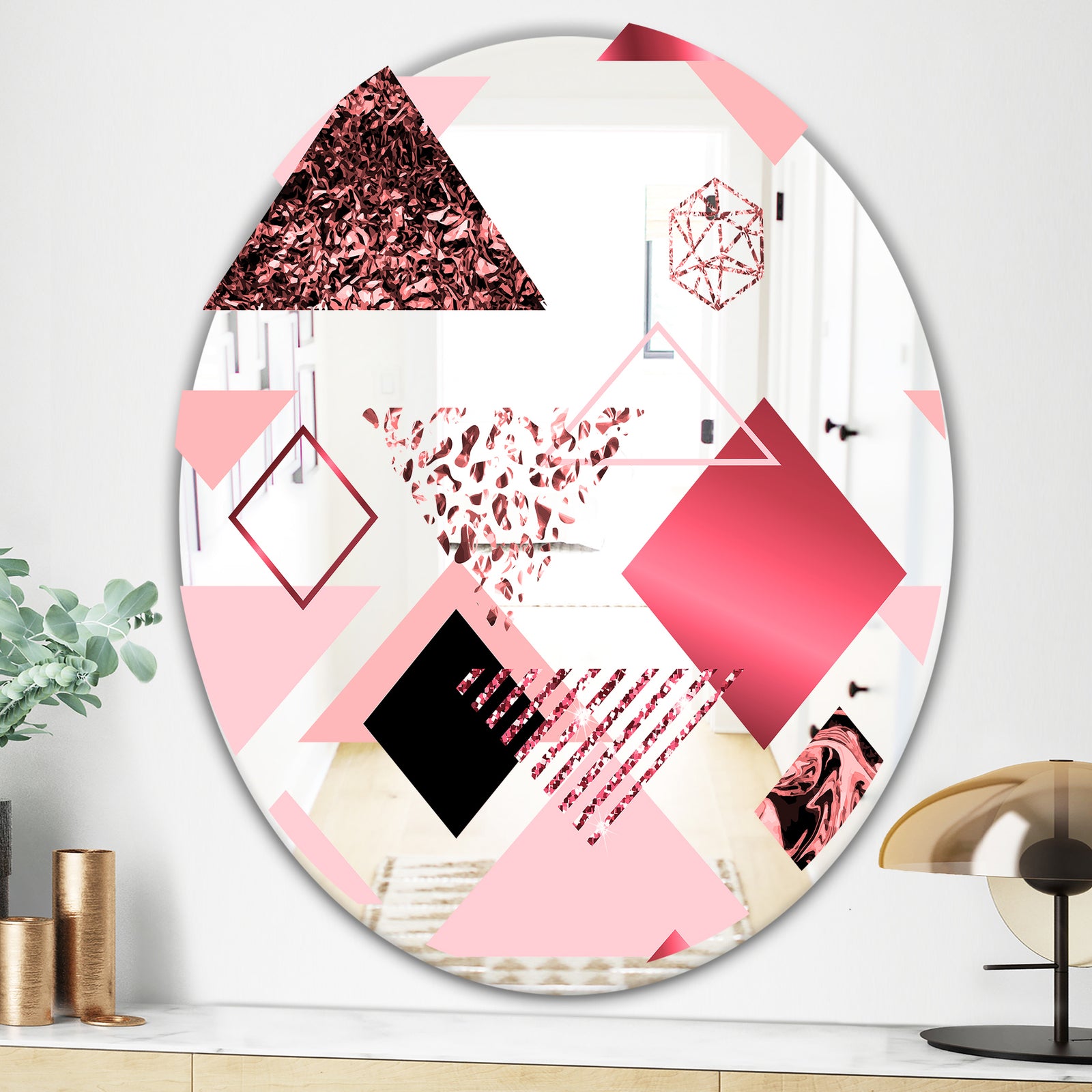 Triangular Spacy Spheres 3 - Mid-Century Mirror - Oval or Round Decorative Mirror