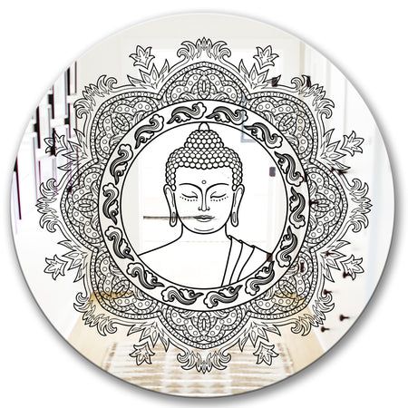 Stenciled Buddha Mandala - Traditional Mirror - Round Wall Mirror
