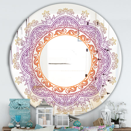 Purple and Orange Mandala - Traditional Mirror - Round Wall Mirror