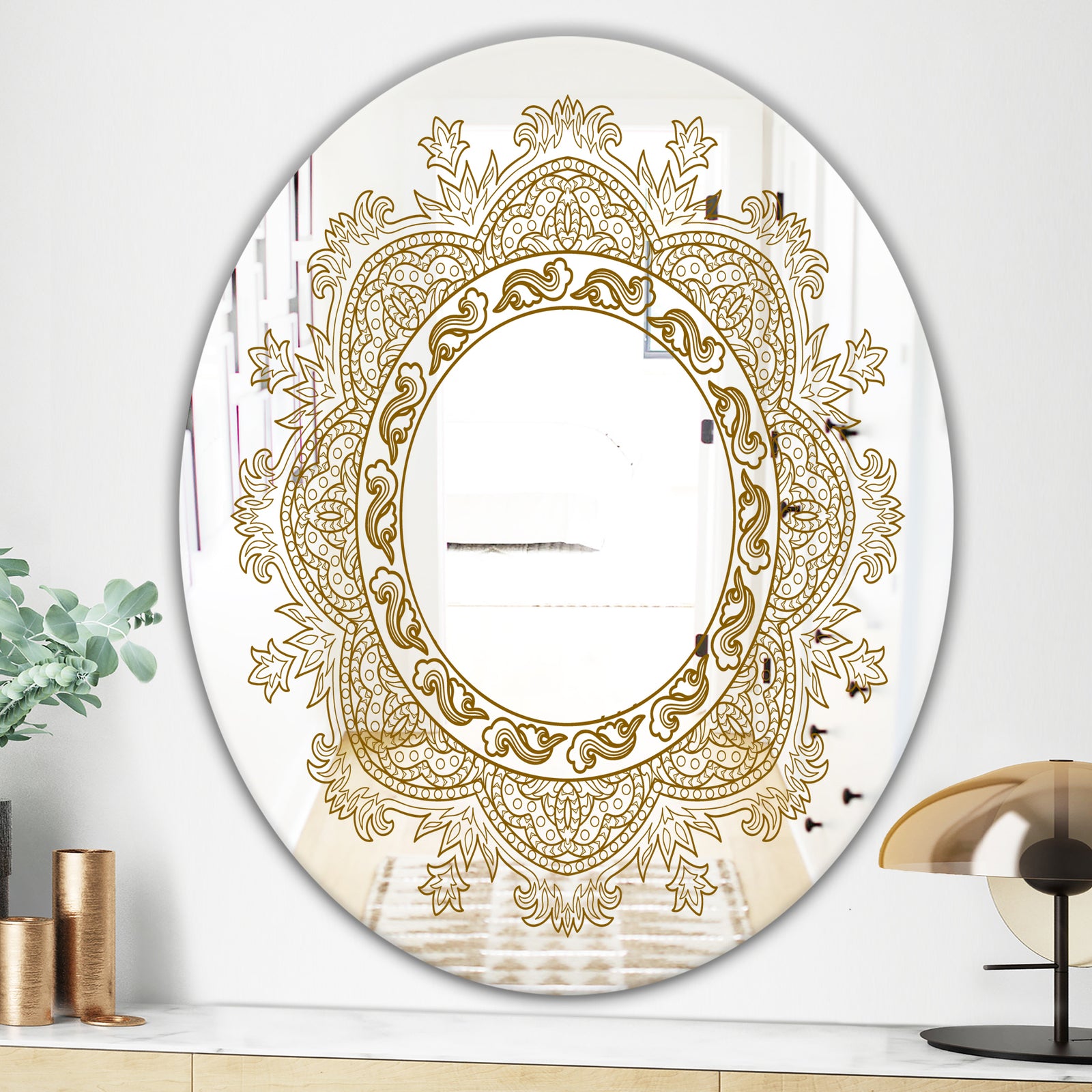 Brown Mandala - Glam Mirror - Oval or Round Accent or Vanity Mirror