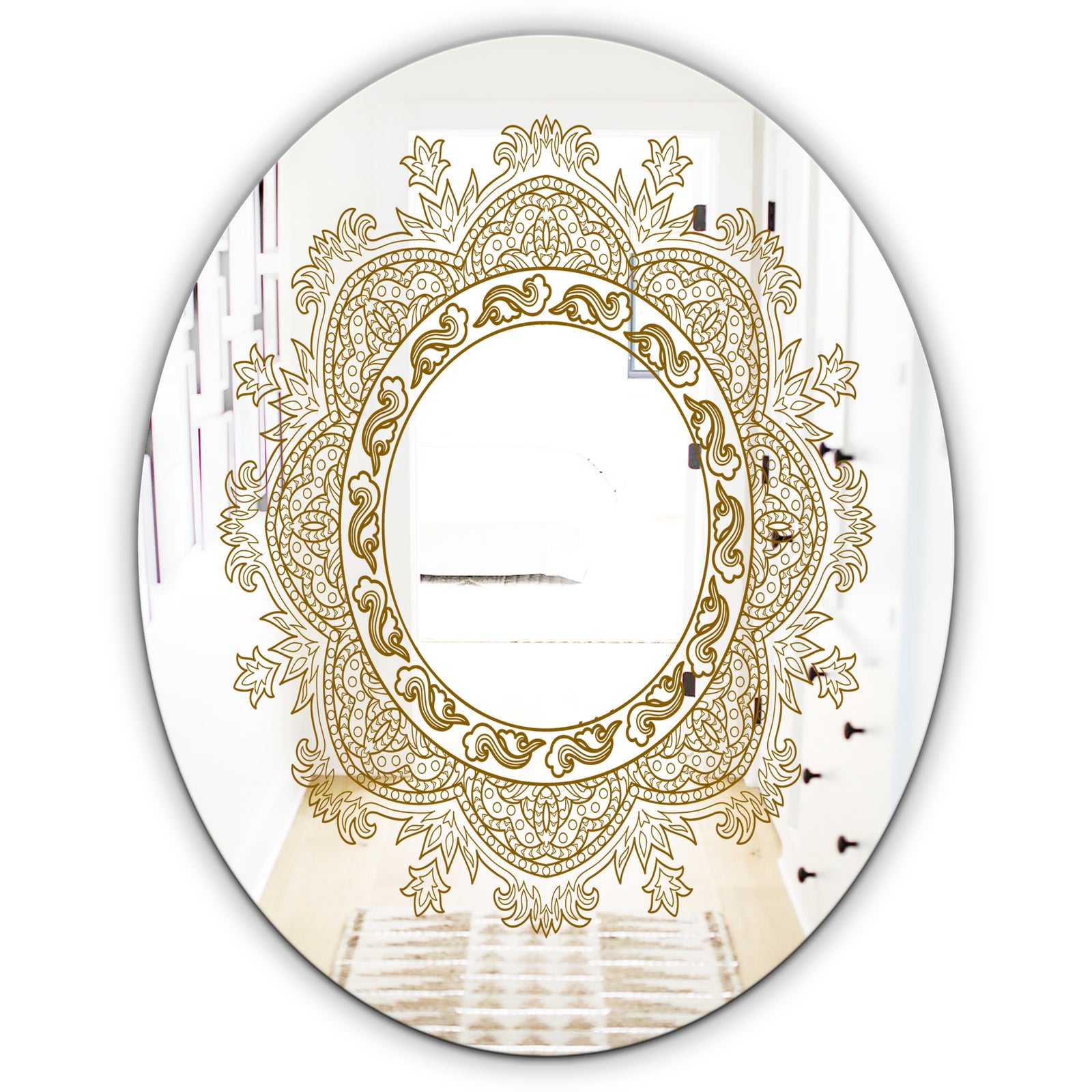 Brown Mandala - Glam Mirror - Oval or Round Accent or Vanity Mirror