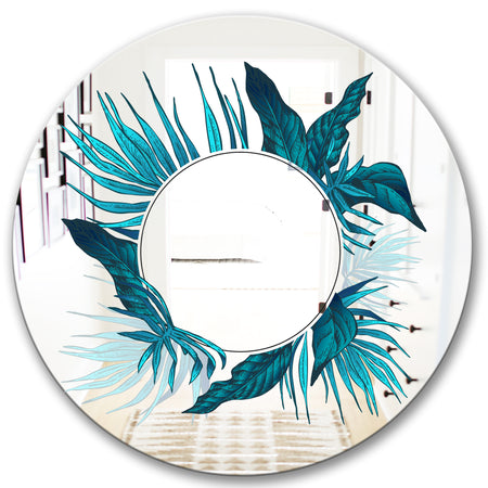 Blue Tropical Leaves - Traditional Mirror - Oval or Round Wall Mirror