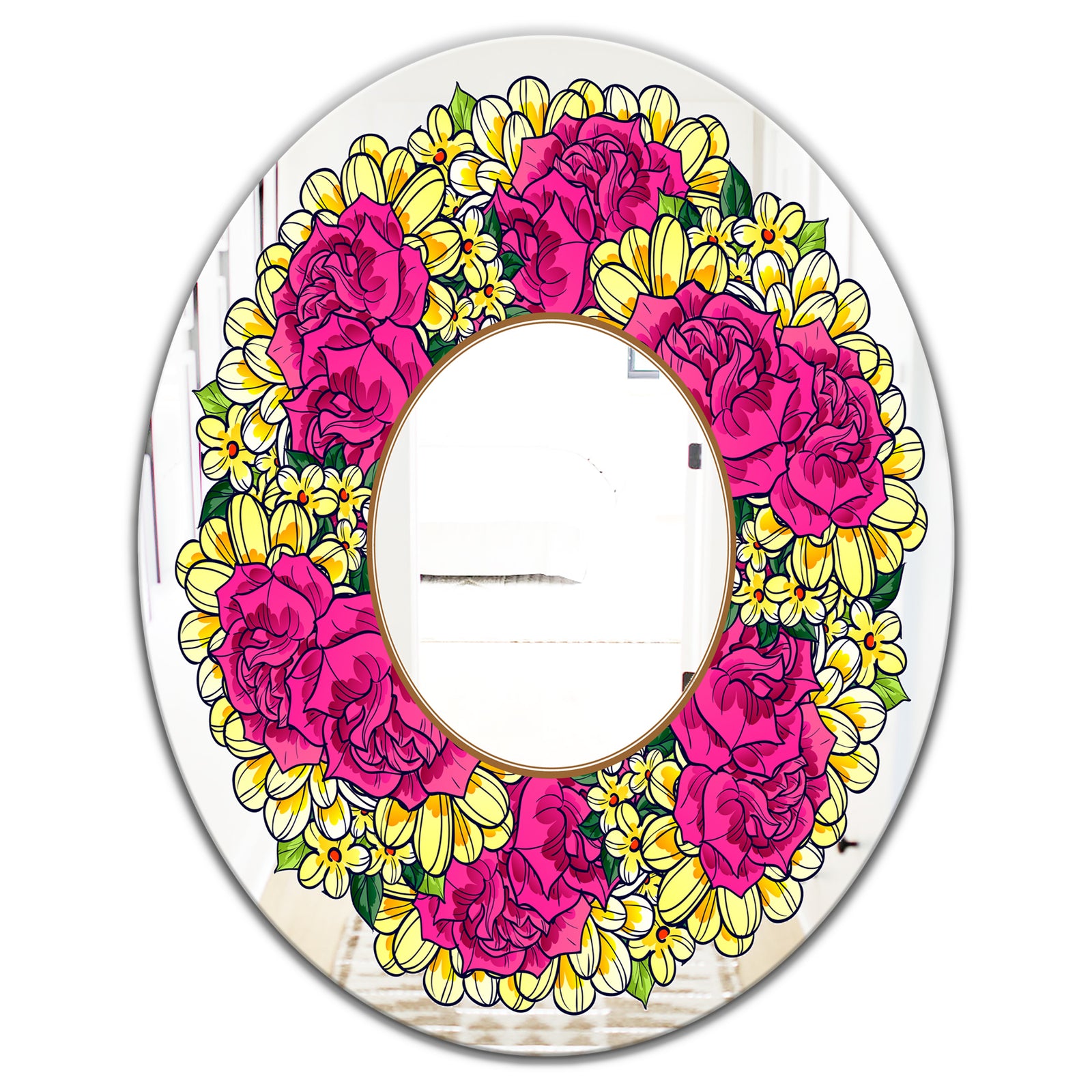 Purple and Yellow Flowers - Cabin and Lodge Mirror - Oval or Round Wall Mirror