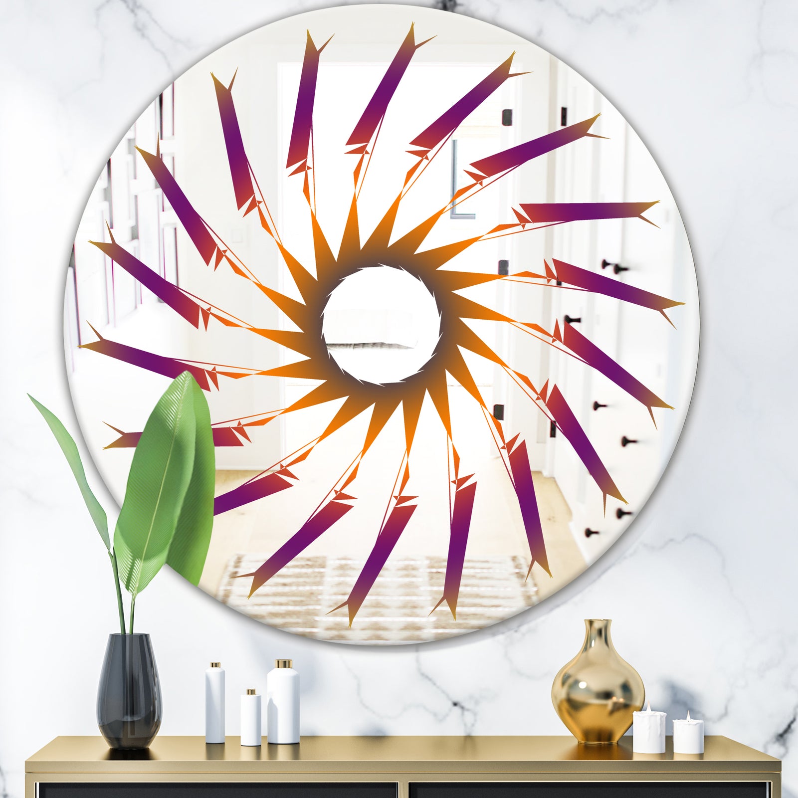 Purple and Orange Lines - Mid-Century Mirror - Oval or Round Wall Mirror
