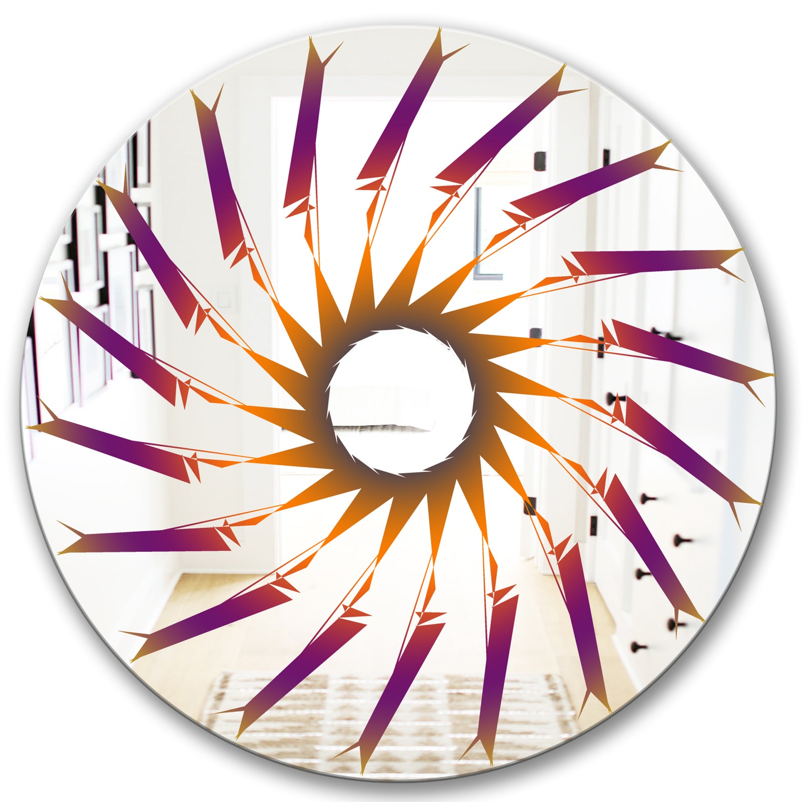 Purple and Orange Lines - Mid-Century Mirror - Oval or Round Wall Mirror