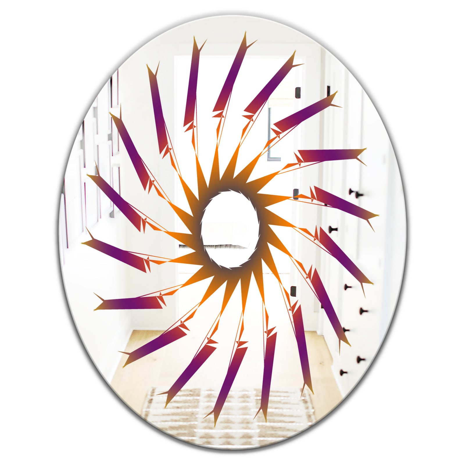 Purple and Orange Lines - Mid-Century Mirror - Oval or Round Wall Mirror