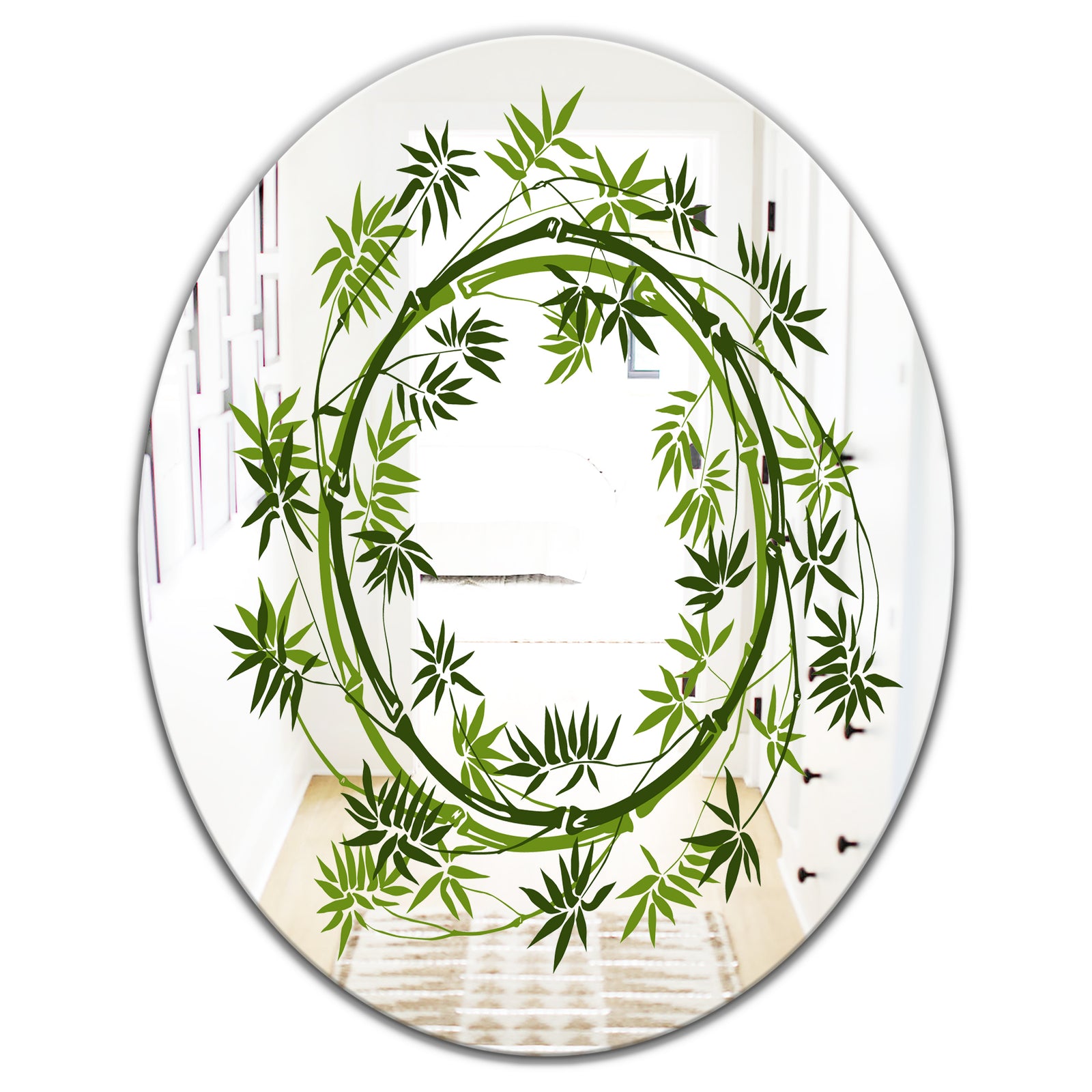 Circle Of Bamboo Plants - Cabin and Lodge Mirror - Oval or Round Decorative Mirror