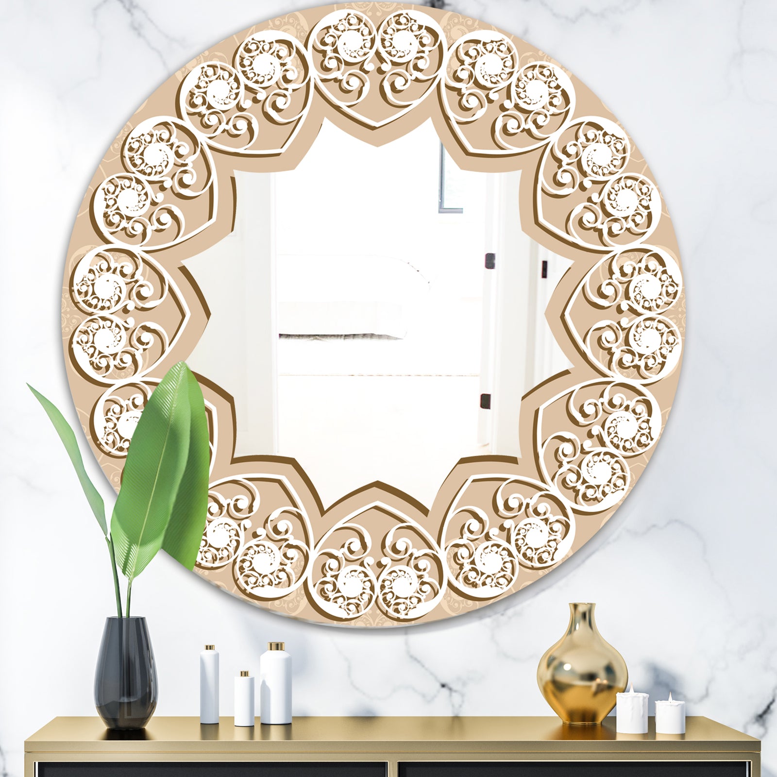 Baby Pink and White Hearts - Glam Mirror - Oval or Round Wall Mirror