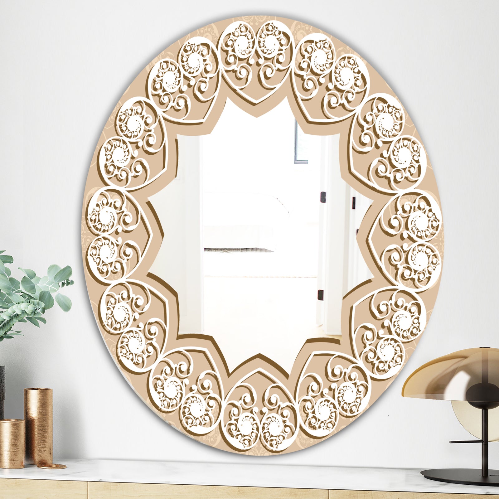 Baby Pink and White Hearts - Glam Mirror - Oval or Round Wall Mirror