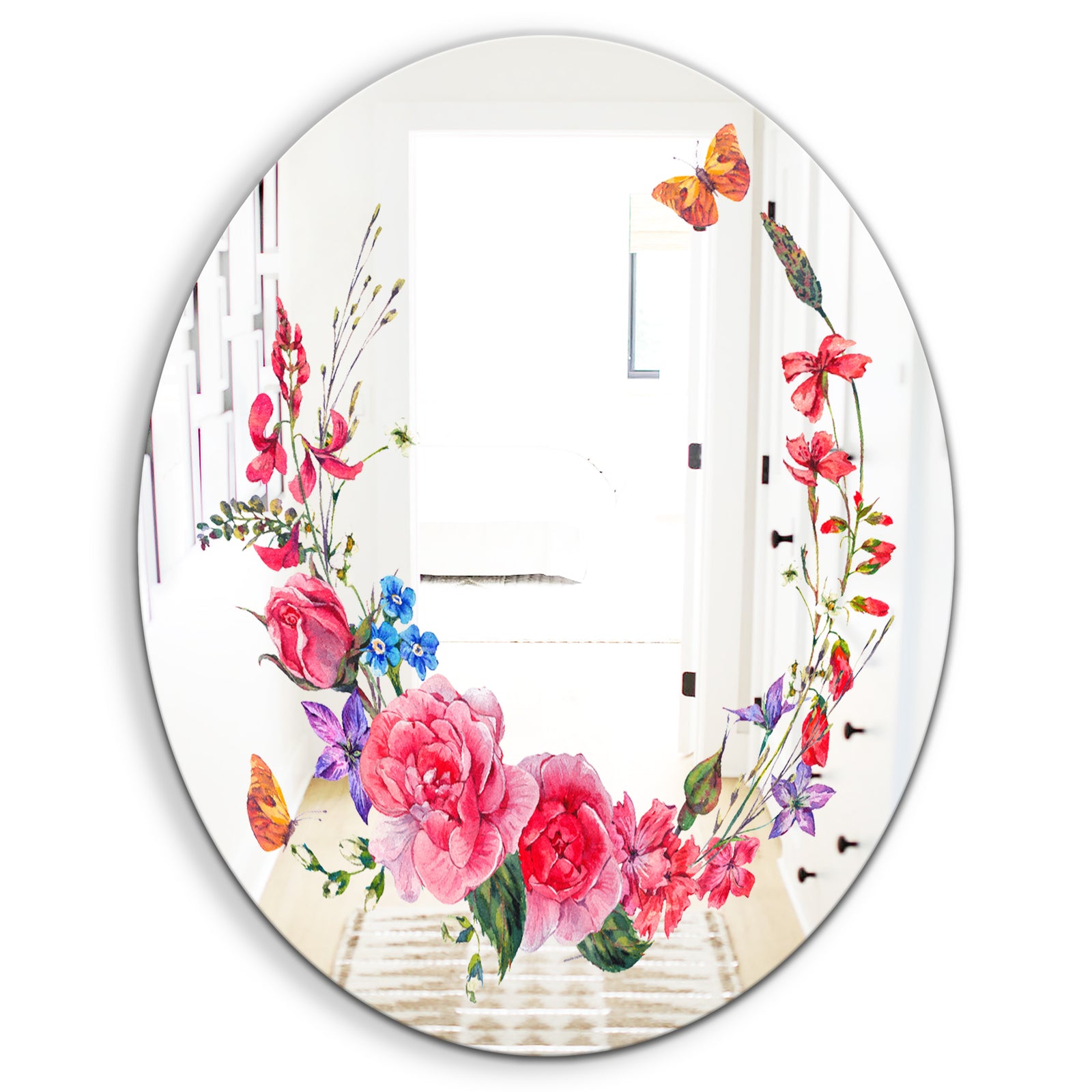 Butterflys and Flowers - Cabin and Lodge Mirror - Oval or Round Wall Mirror