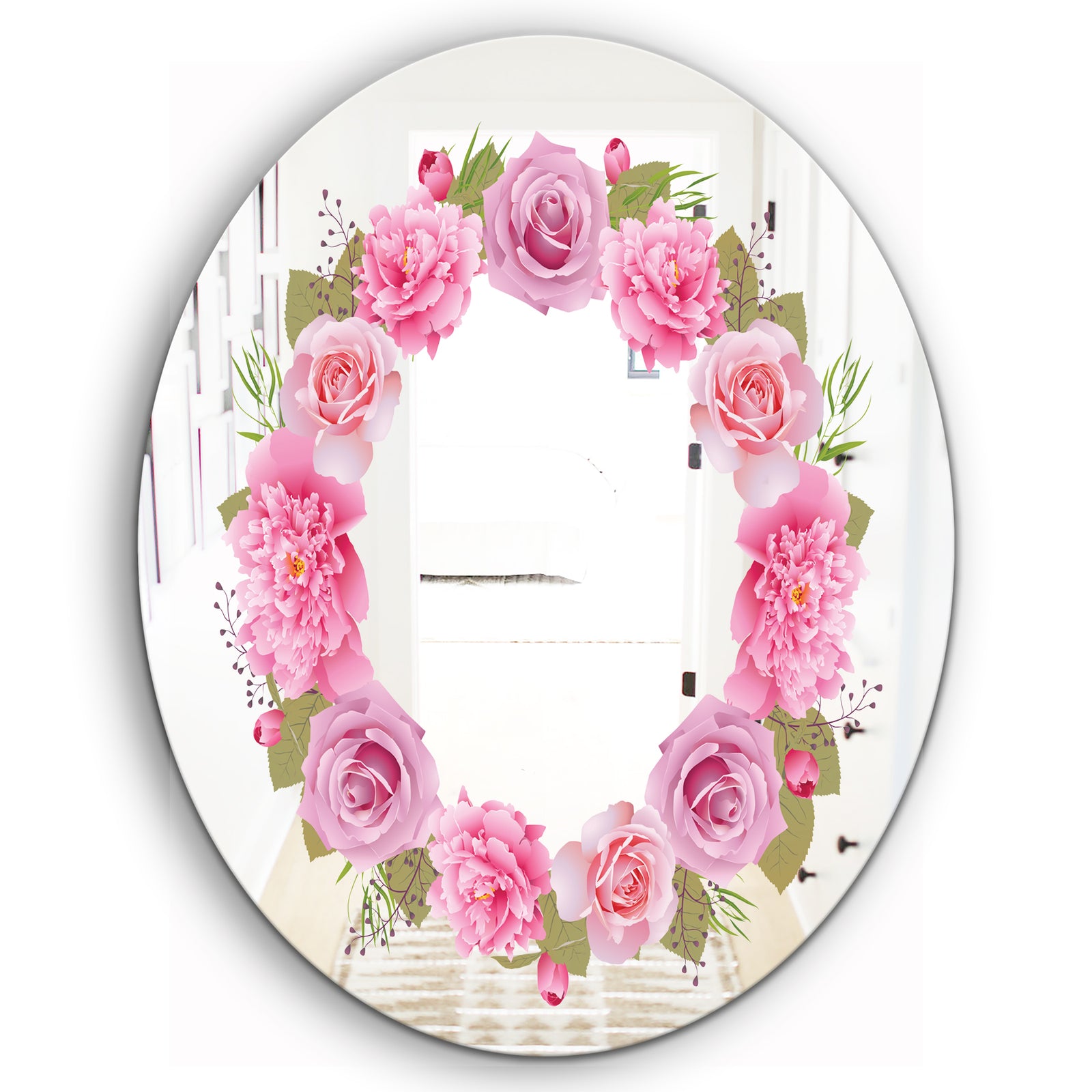 Baby Pink Flowers - Cabin and Lodge Mirror - Oval or Round Wall Mirror