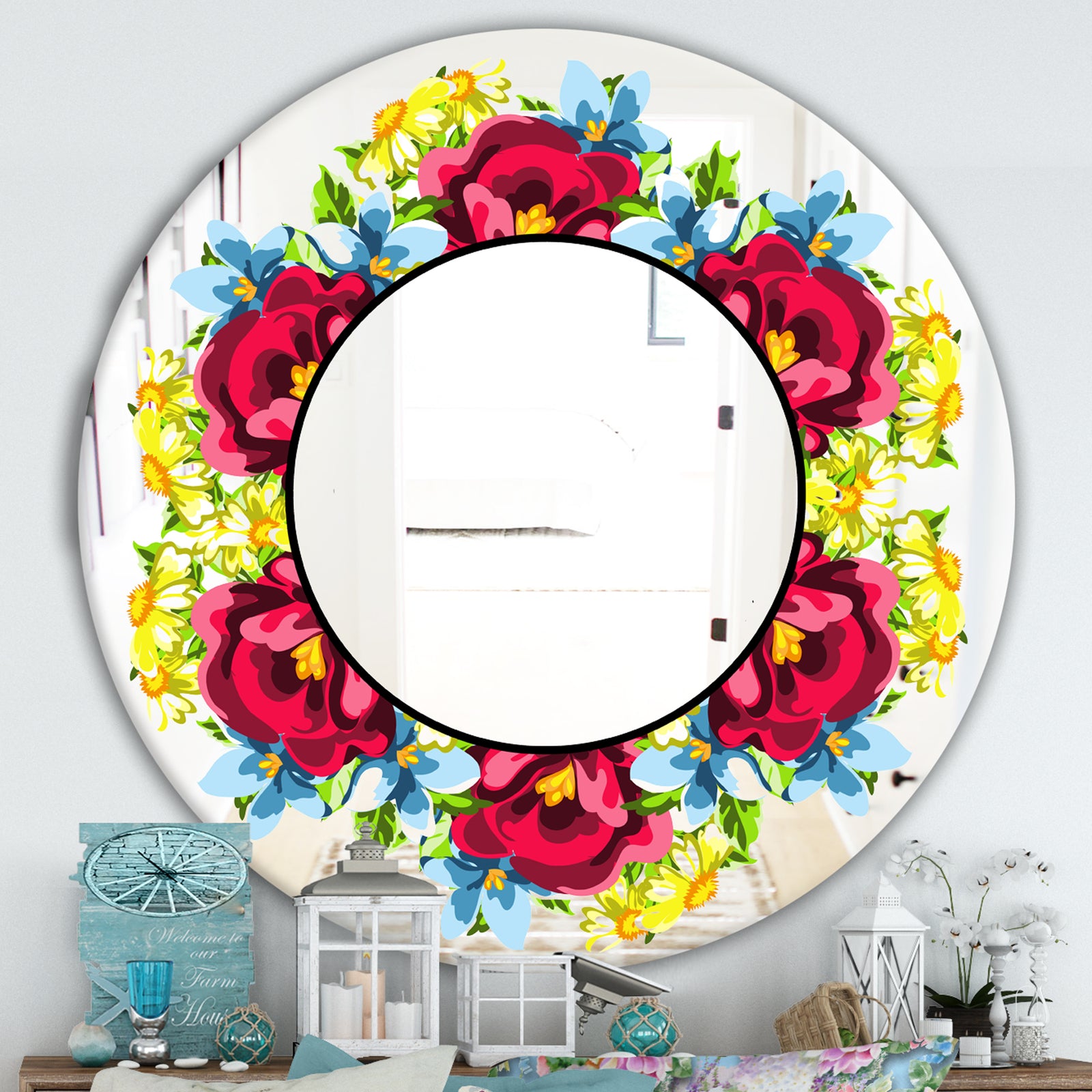 Pink Yellow and Blue - Cabin and Lodge Mirror - Oval or Round Wall Mirror