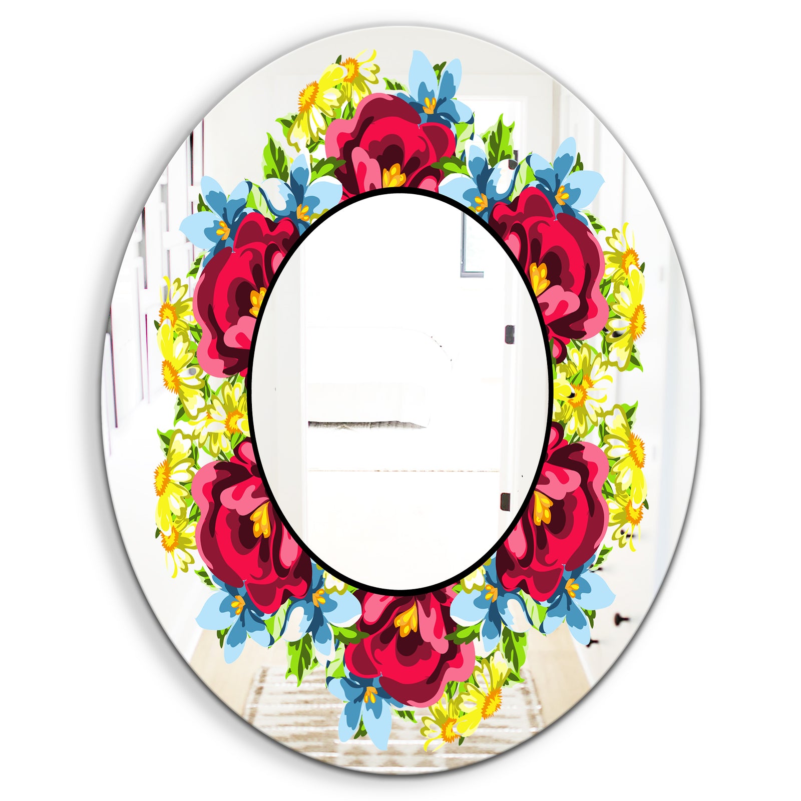 Pink Yellow and Blue - Cabin and Lodge Mirror - Oval or Round Wall Mirror