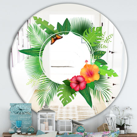 Tropical Leaves - Farmhouse Mirror - Oval or Round Decorative Mirror