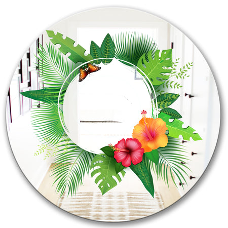 Tropical Leaves - Farmhouse Mirror - Oval or Round Decorative Mirror