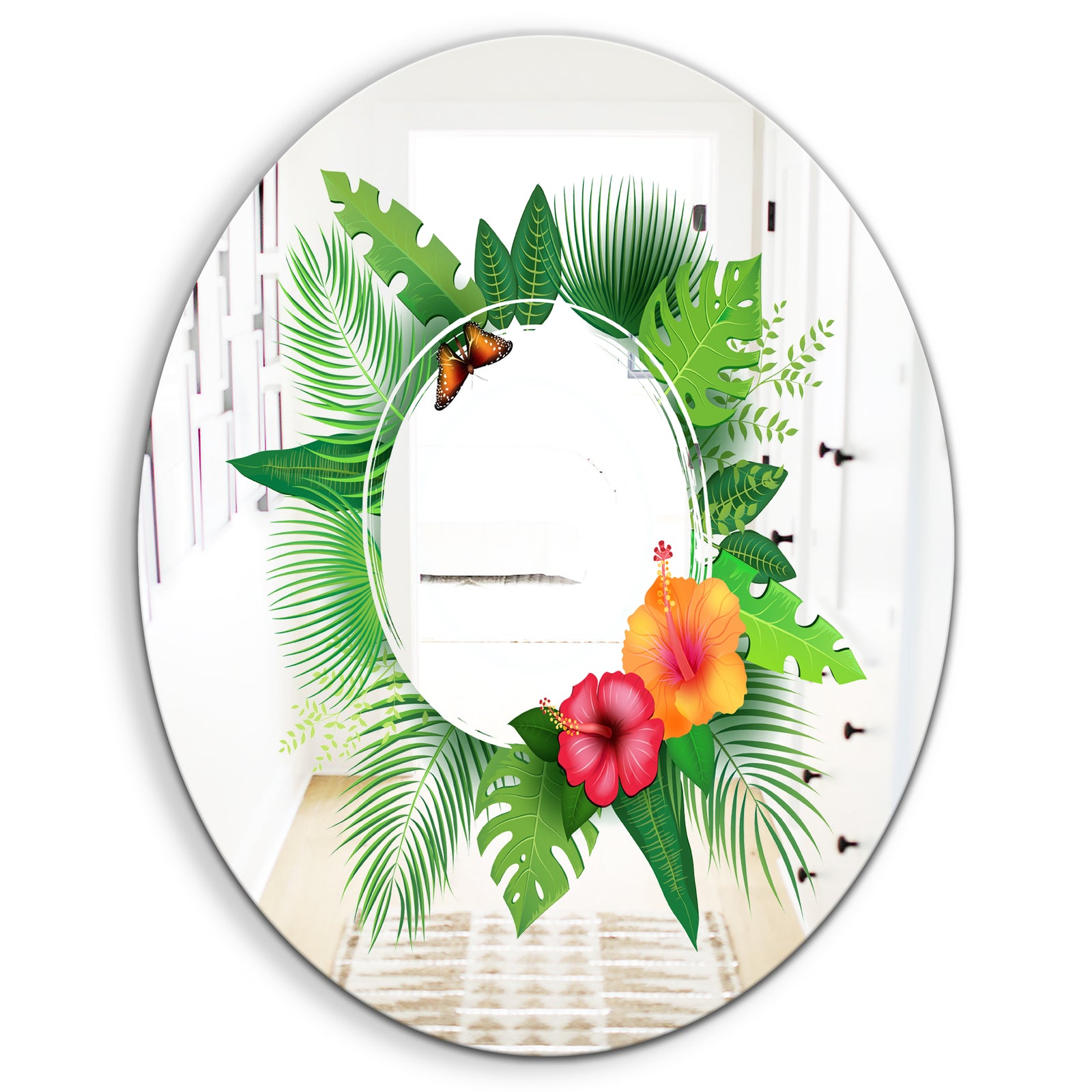 Tropical Leaves - Farmhouse Mirror - Oval or Round Decorative Mirror