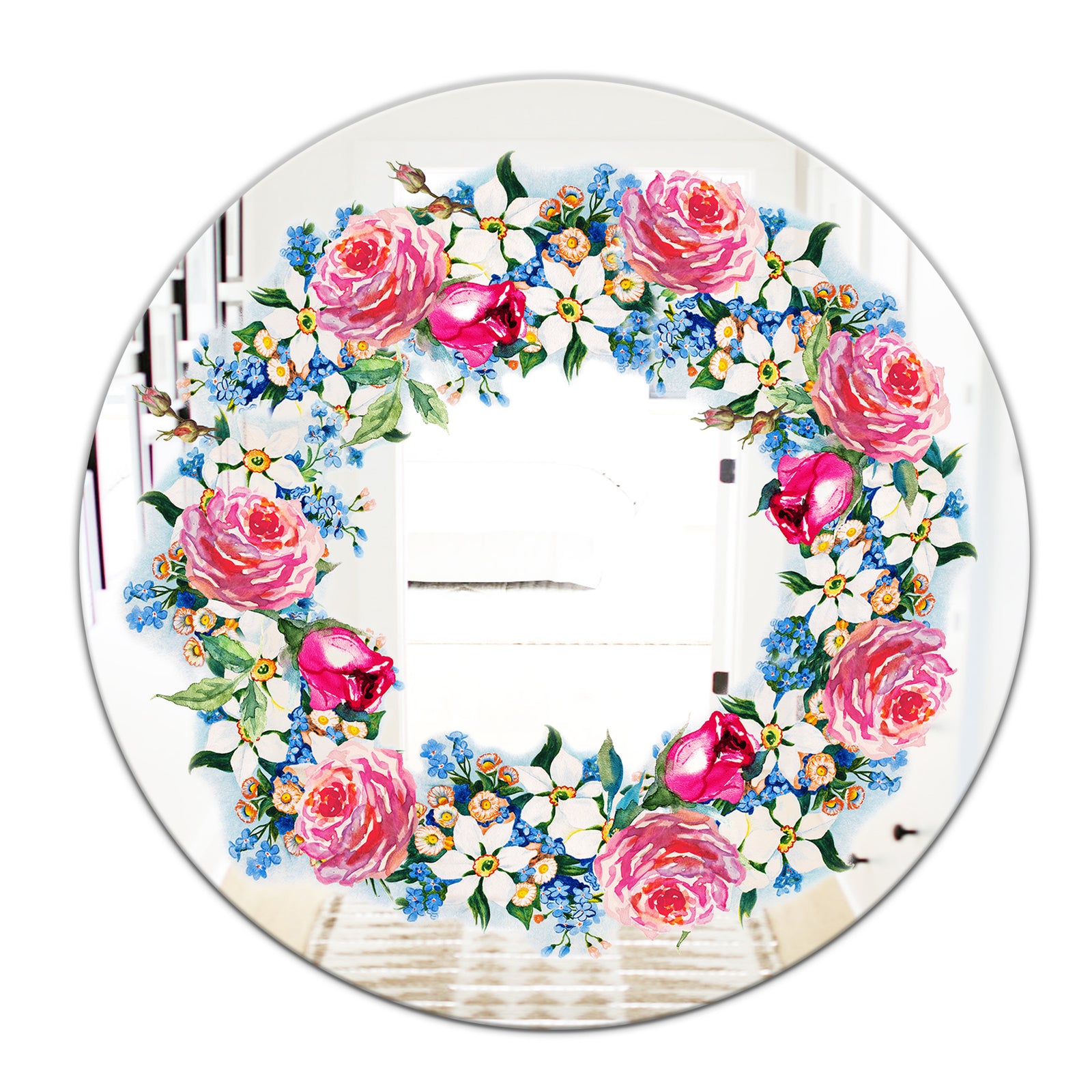 Watercolor Roses - Cabin and Lodge Mirror - Oval or Round Vanity Mirror