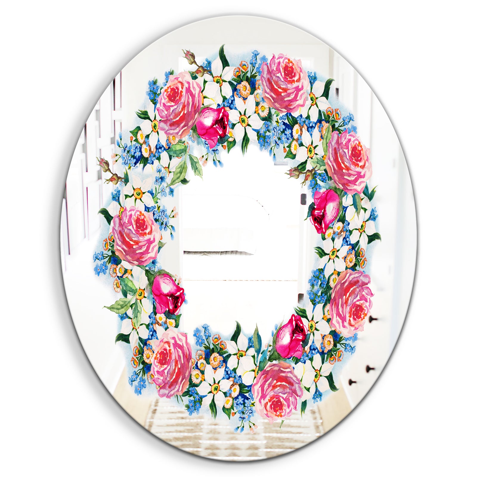 Watercolor Roses - Cabin and Lodge Mirror - Oval or Round Vanity Mirror