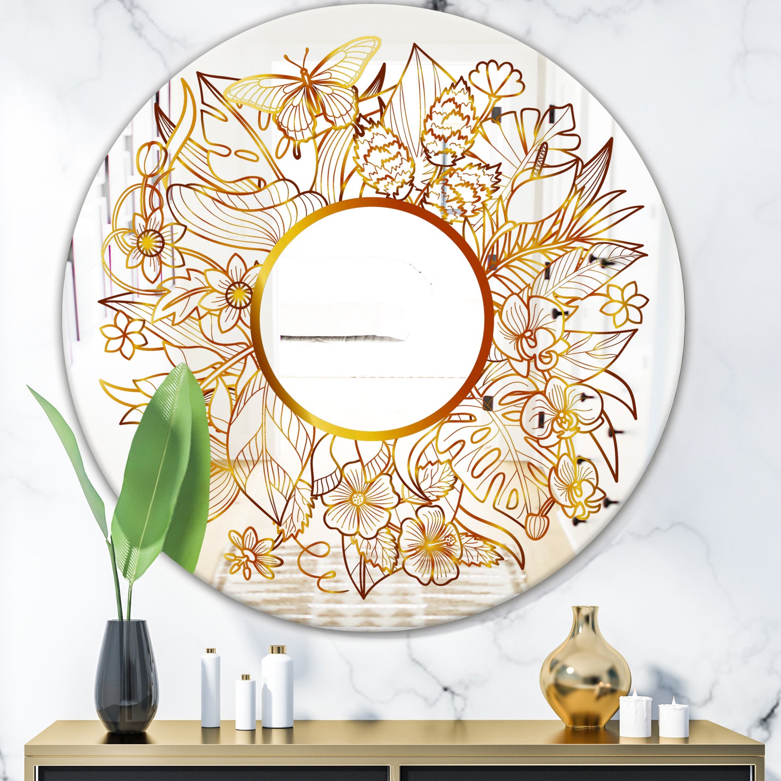 Tropical Gold Composition 3 - Glam Mirror - Oval or Round Decorative Mirror