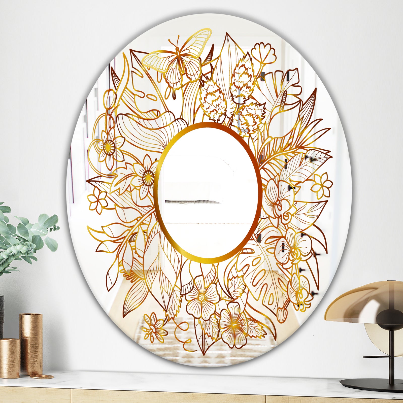Tropical Gold Composition 3 - Glam Mirror - Oval or Round Decorative Mirror