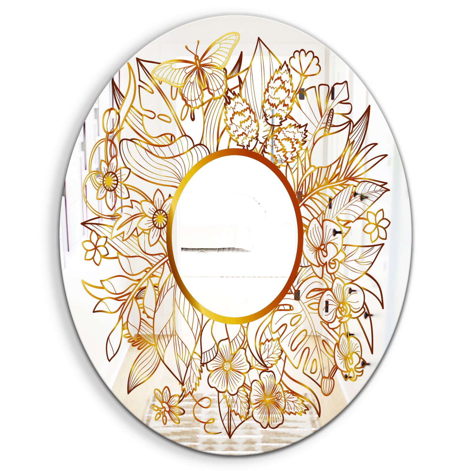 Tropical Gold Composition 3 - Glam Mirror - Oval or Round Decorative Mirror