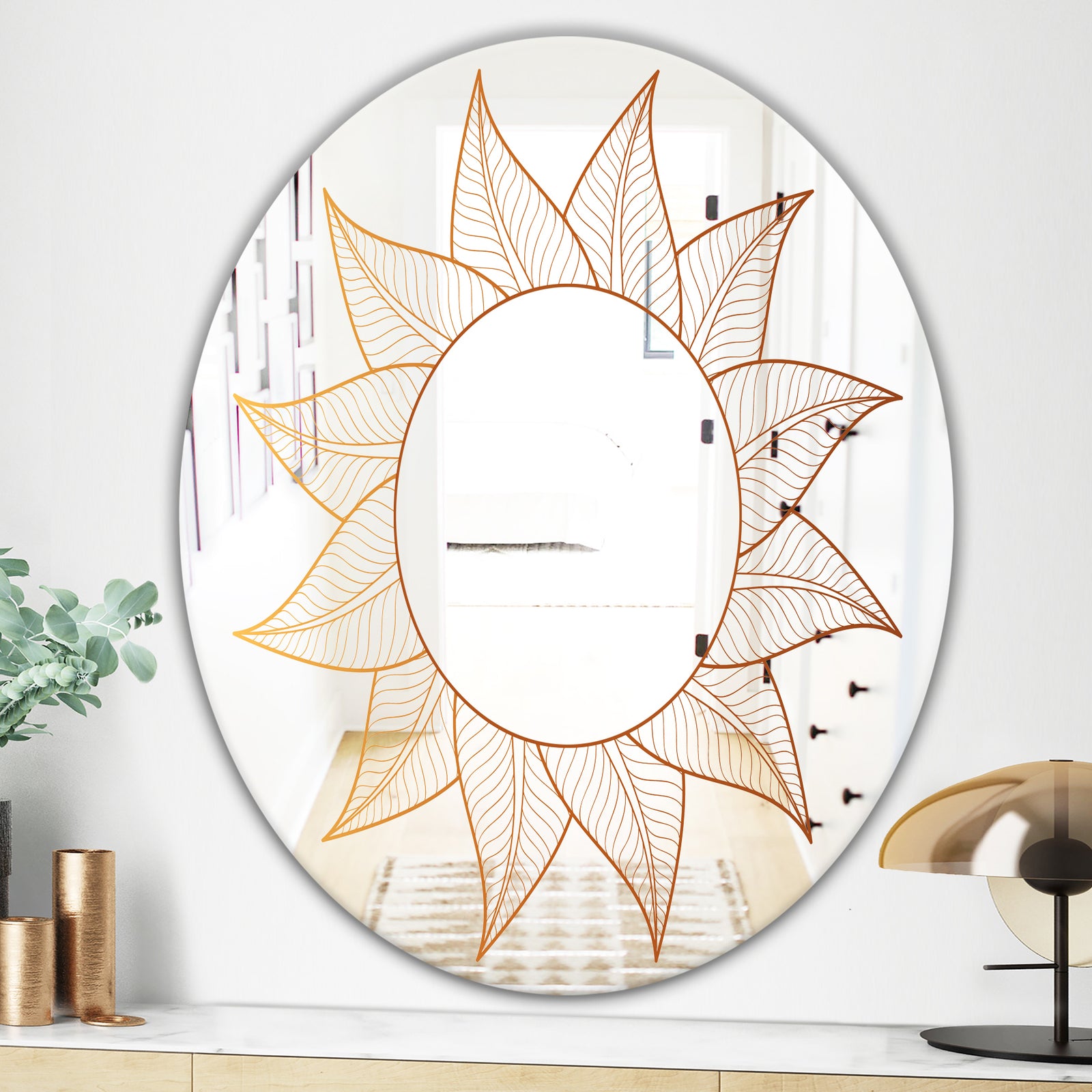 Plant Flare With Mandala - Glam Mirror - Oval or Round Wall Mirror