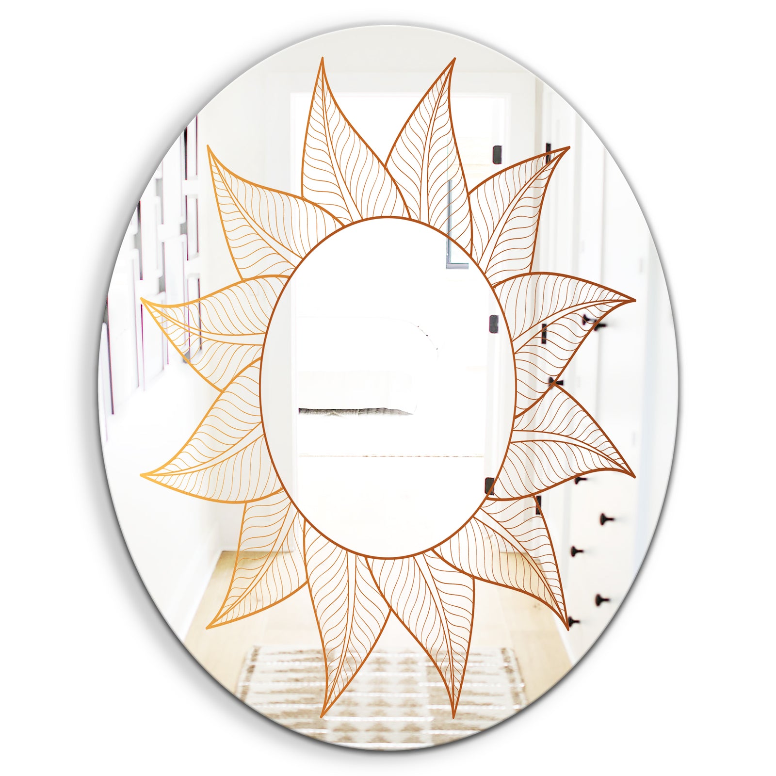 Plant Flare With Mandala - Glam Mirror - Oval or Round Wall Mirror