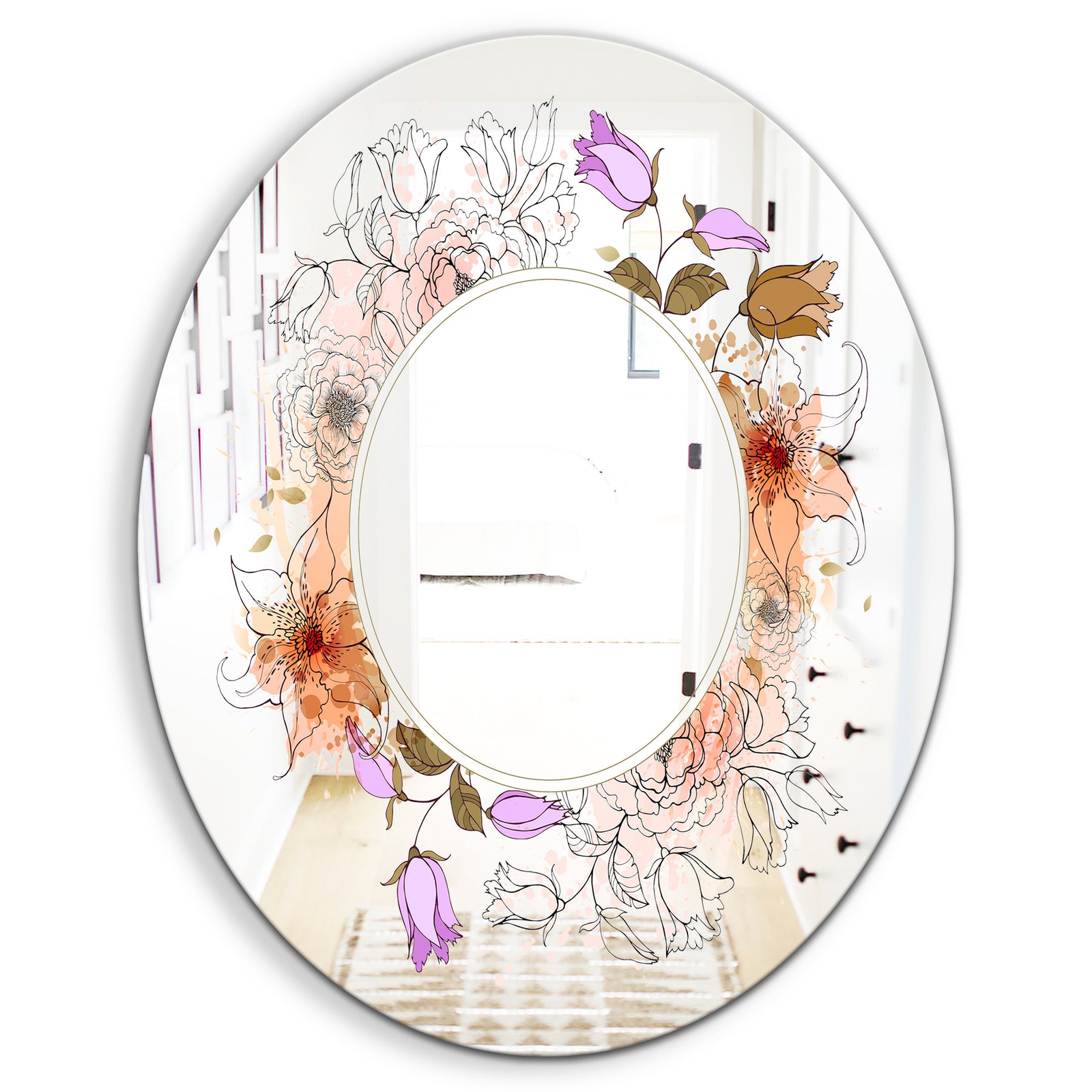 Sale With Flowers - Farmhouse Mirror - Oval or Round Wall Mirror