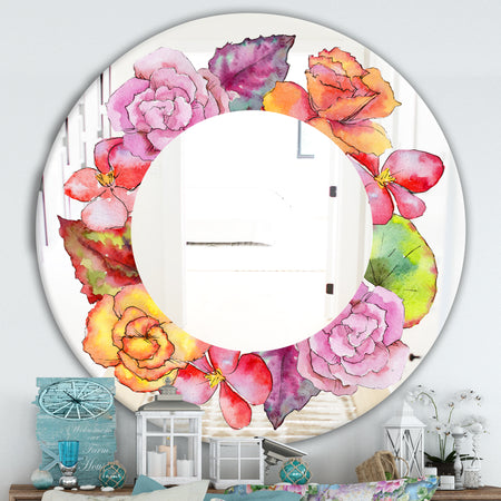 Wildflower In A Watercolor Style. - Farmhouse Mirror - Oval or Round Vanity Mirror