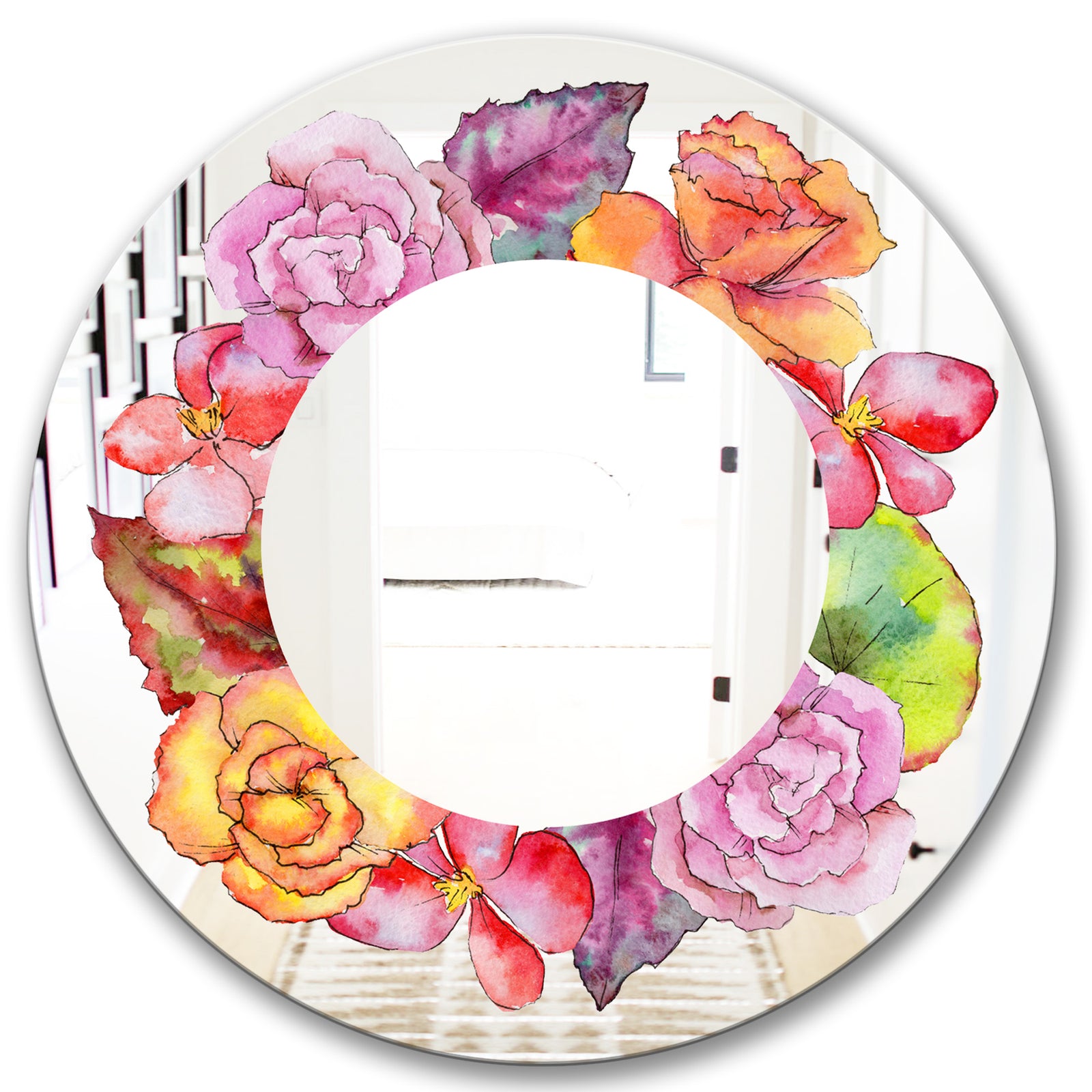 Wildflower In A Watercolor Style. - Farmhouse Mirror - Oval or Round Vanity Mirror