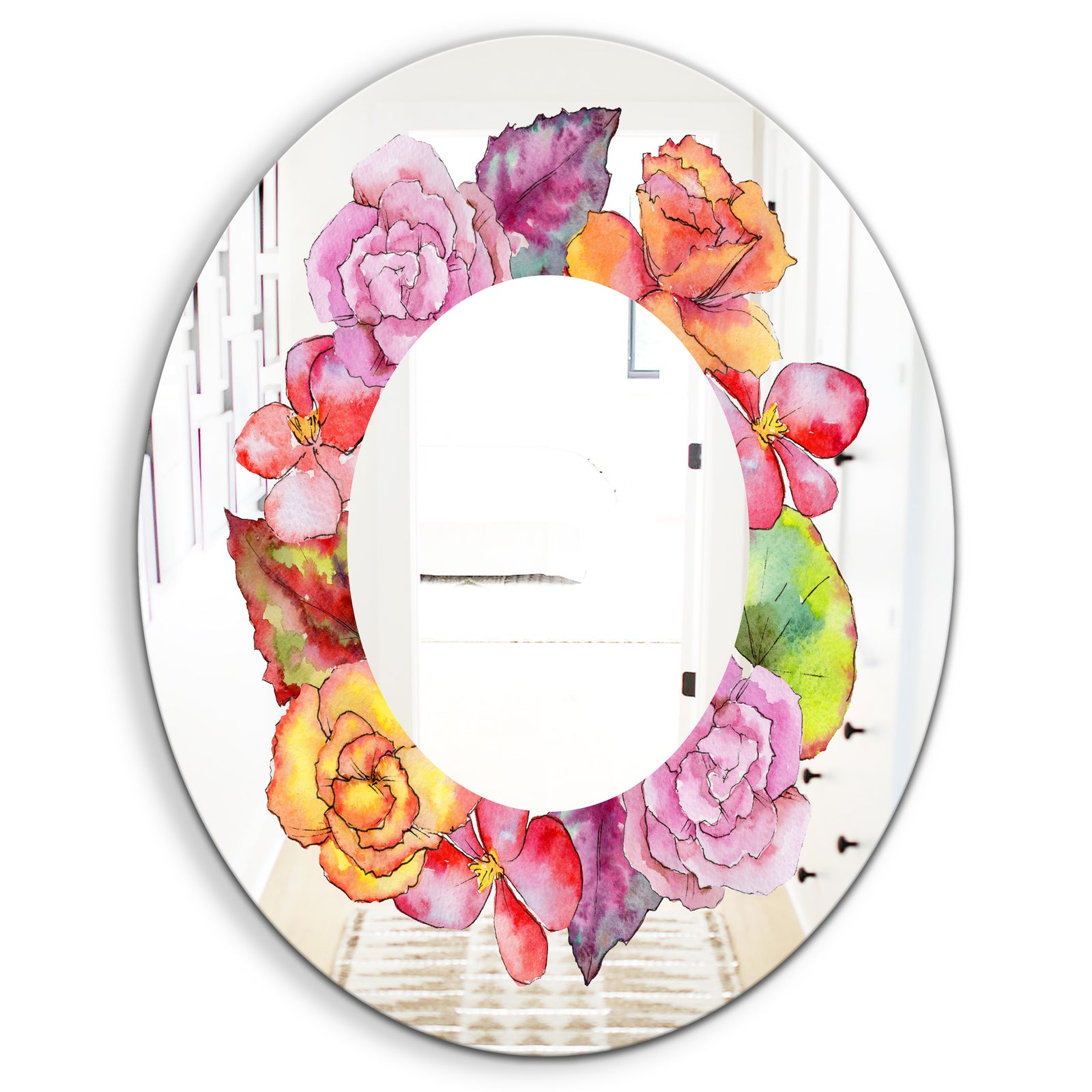 Wildflower In A Watercolor Style. - Farmhouse Mirror - Oval or Round Vanity Mirror