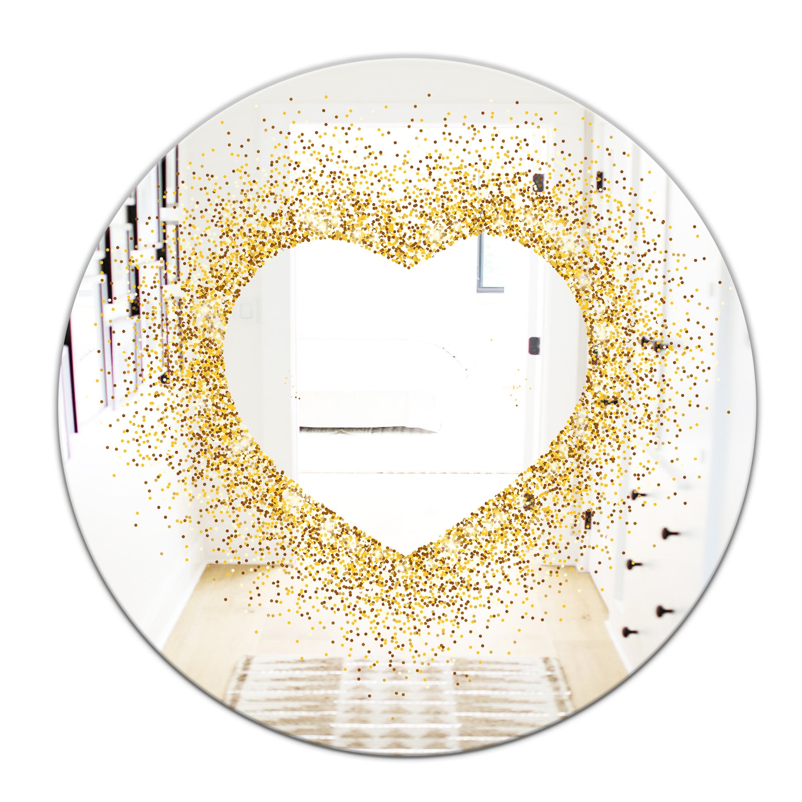 Golden Glitter Heart - Glam Mirror - Oval or Round Accent or Vanity Mirror