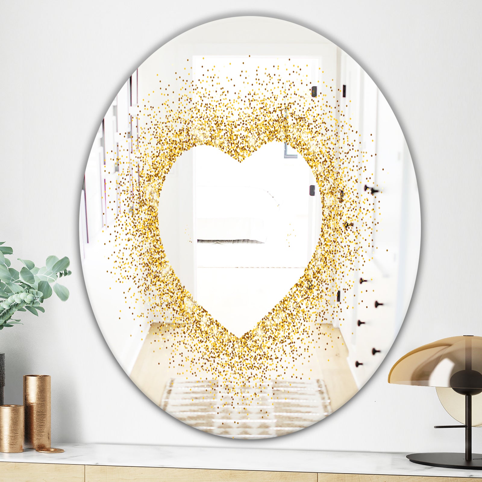 Golden Glitter Heart - Glam Mirror - Oval or Round Accent or Vanity Mirror