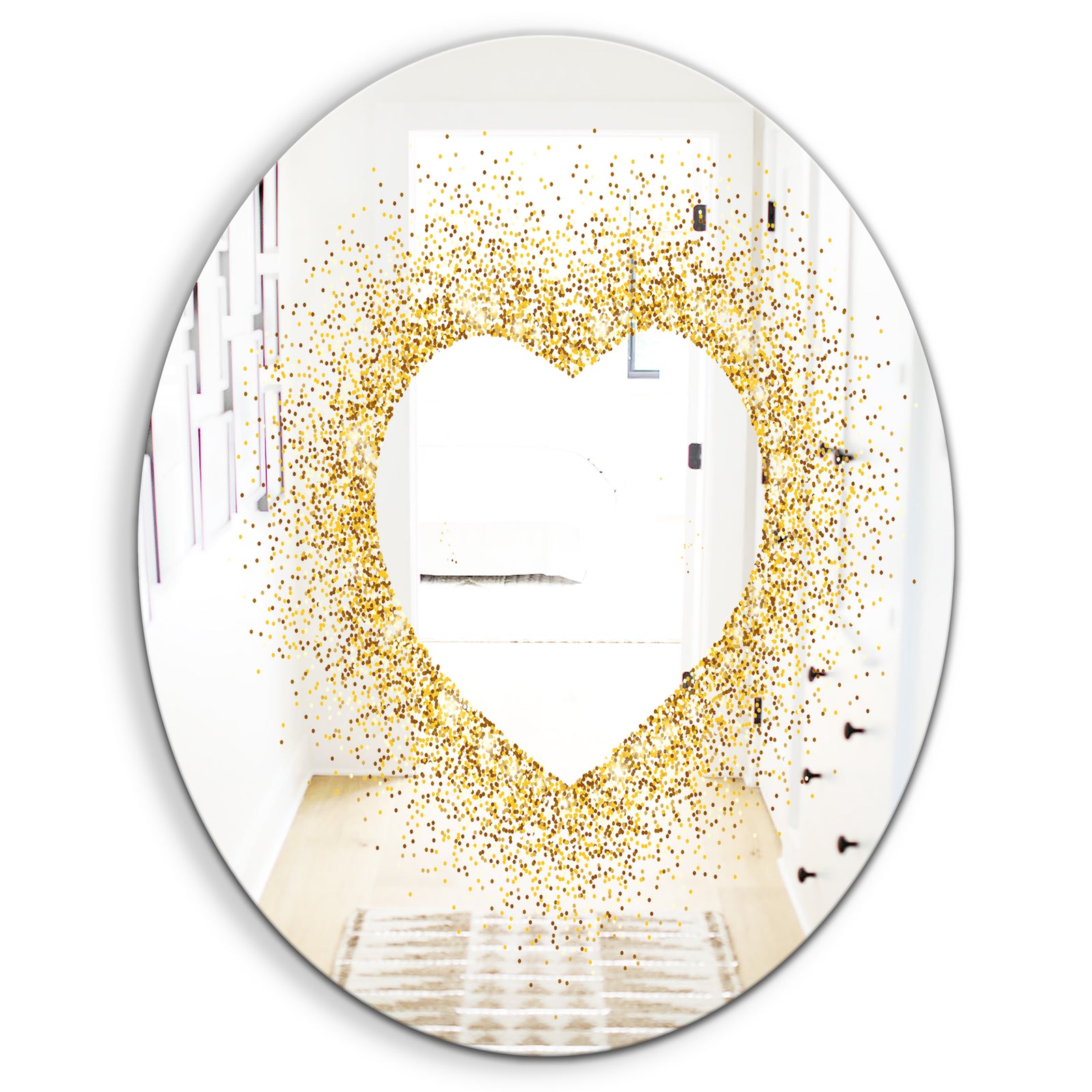 Golden Glitter Heart - Glam Mirror - Oval or Round Accent or Vanity Mirror
