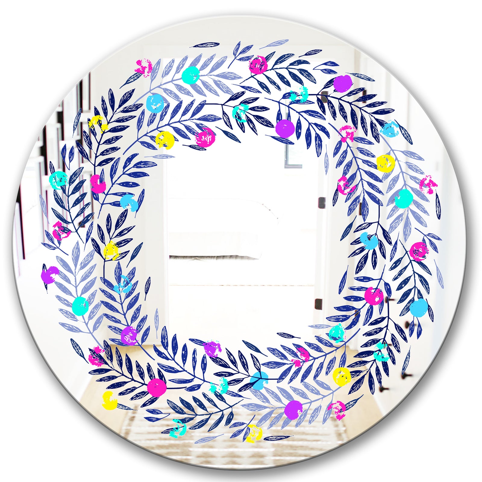 Colorful Leaves - Farmhouse Mirror - Oval or Round Vanity Mirror