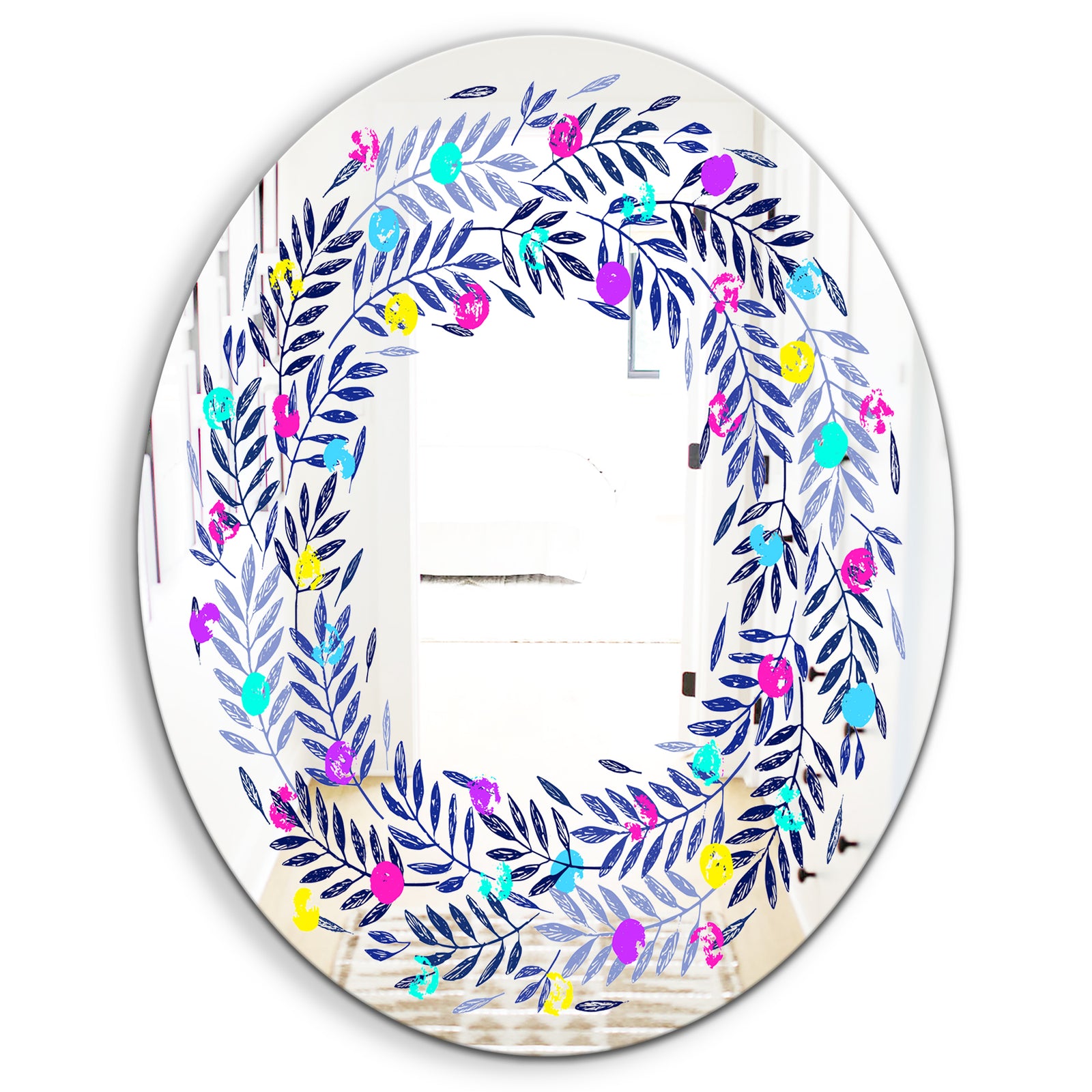 Colorful Leaves - Farmhouse Mirror - Oval or Round Vanity Mirror