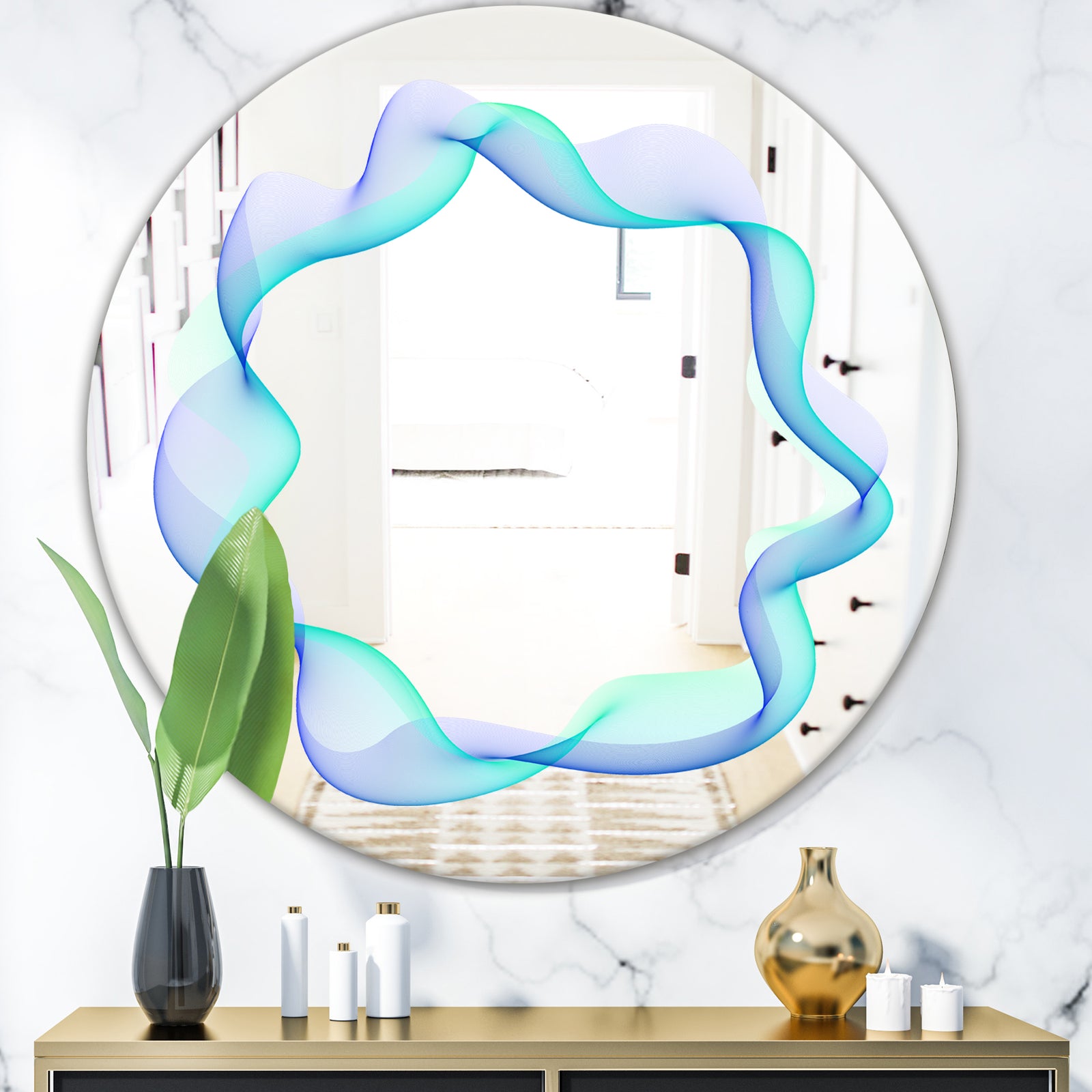 Blue Smoke Haze - Modern Mirror - Contemporary Oval or Round Wall Mirror