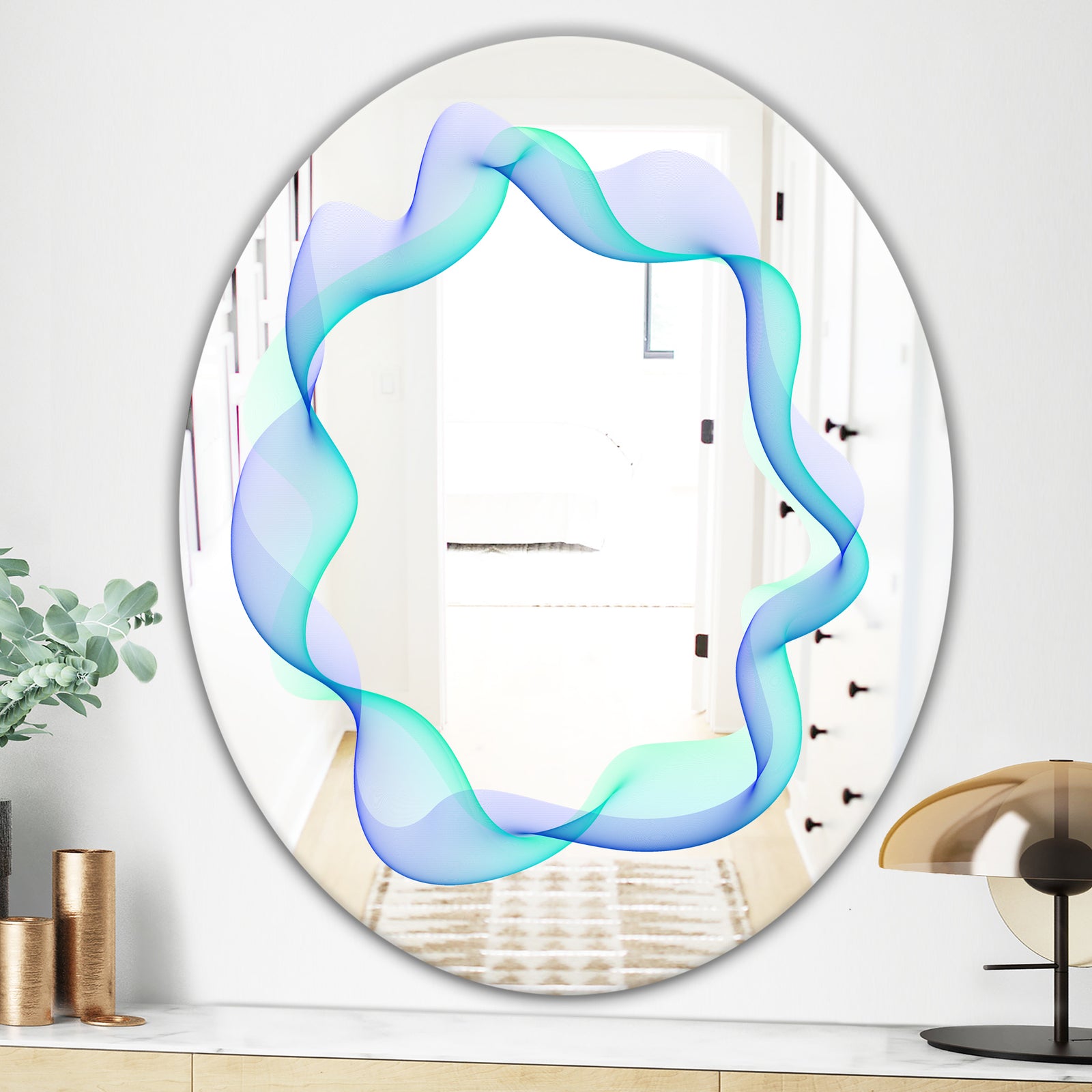 Blue Smoke Haze - Modern Mirror - Contemporary Oval or Round Wall Mirror